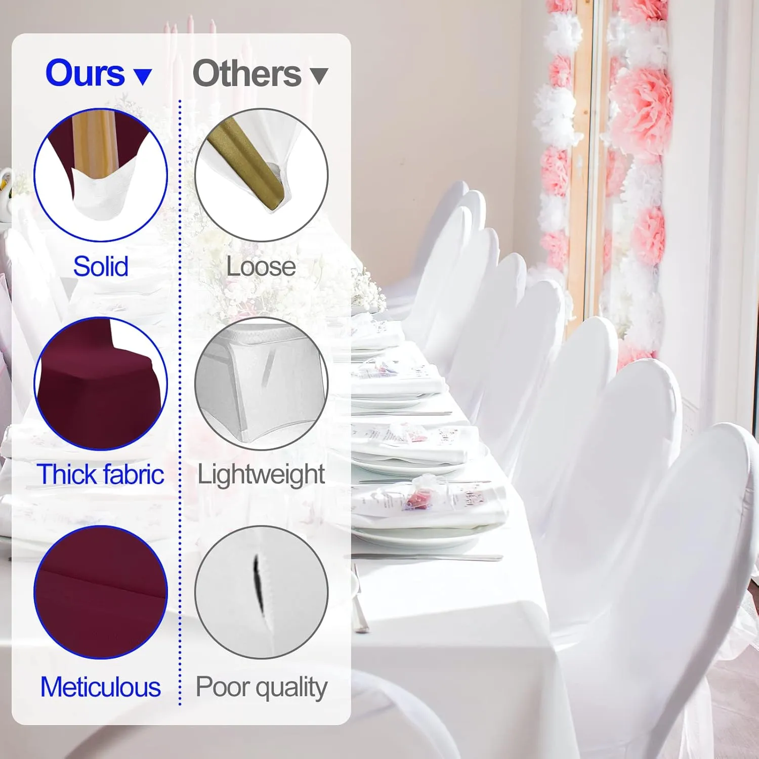 EMART 20PCS Chair Covers, Burgundy Spandex Seat Covers for Party Wedding Banquet, Universal Standard Stretch Chair Slipcovers Protector