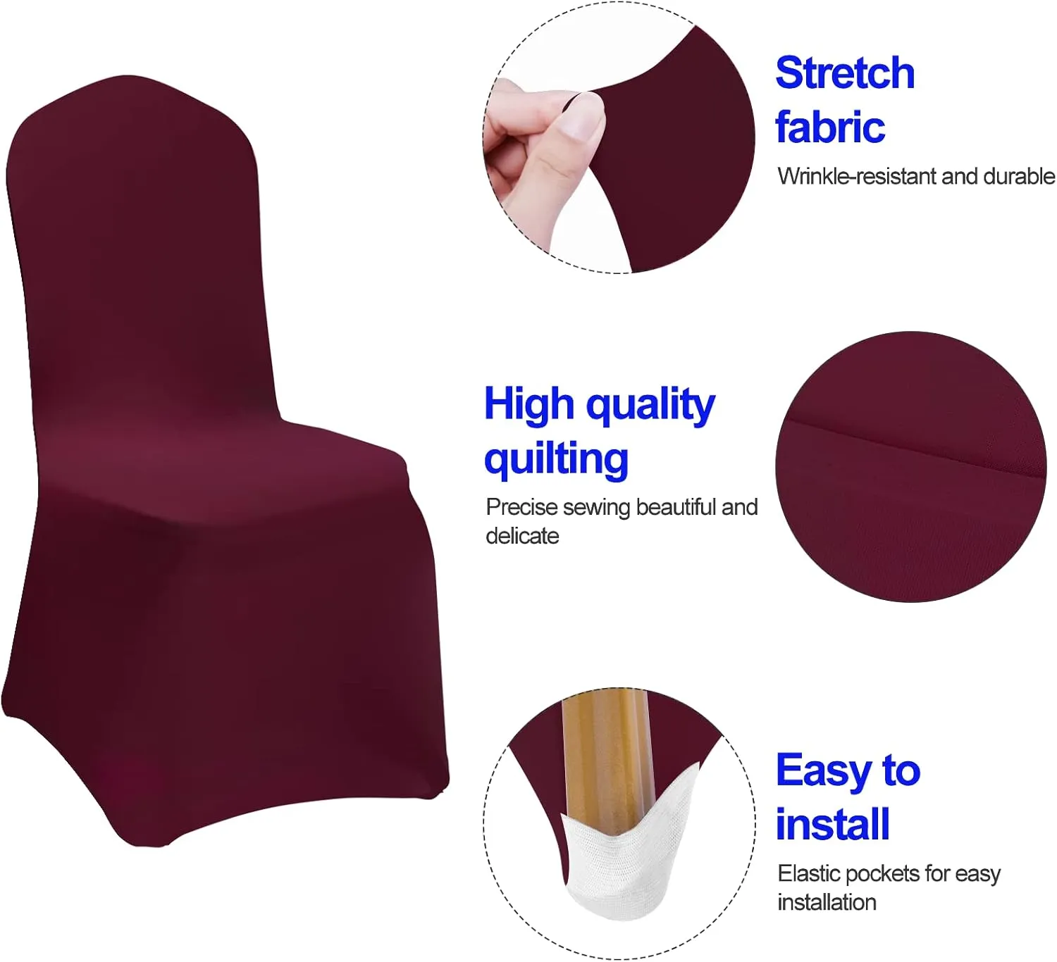 EMART 20PCS Chair Covers, Burgundy Spandex Seat Covers for Party Wedding Banquet, Universal Standard Stretch Chair Slipcovers Protector