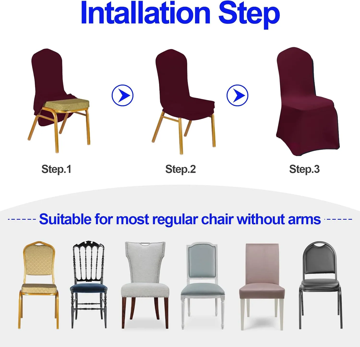 EMART 20PCS Chair Covers, Burgundy Spandex Seat Covers for Party Wedding Banquet, Universal Standard Stretch Chair Slipcovers Protector
