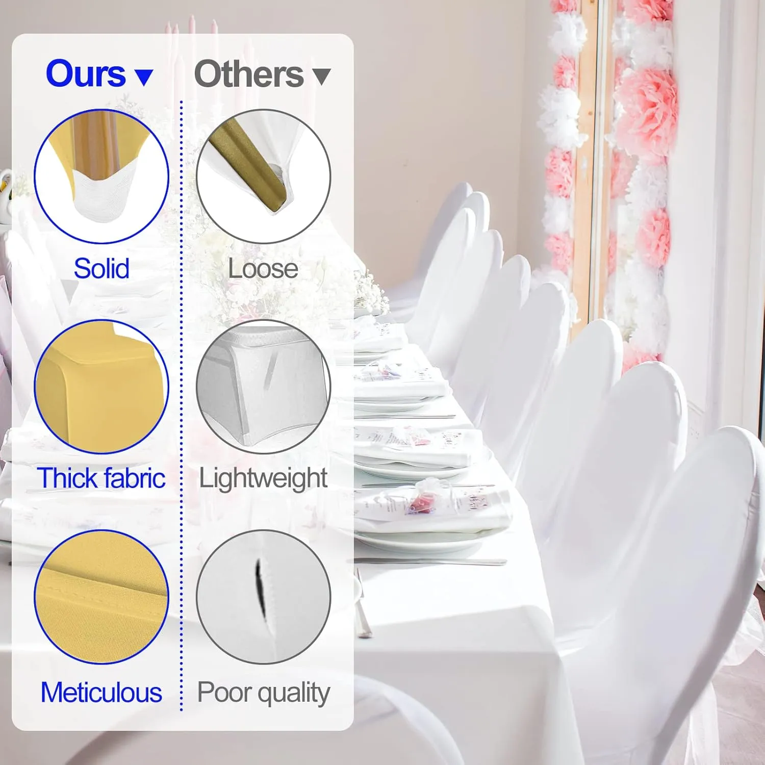EMART Champagne Chair Covers 20 Pcs Spandex Stretch Universal Standard Seat Slipcovers Fitted for Wedding Bulk, Party, Banquet and Holidays Celebration