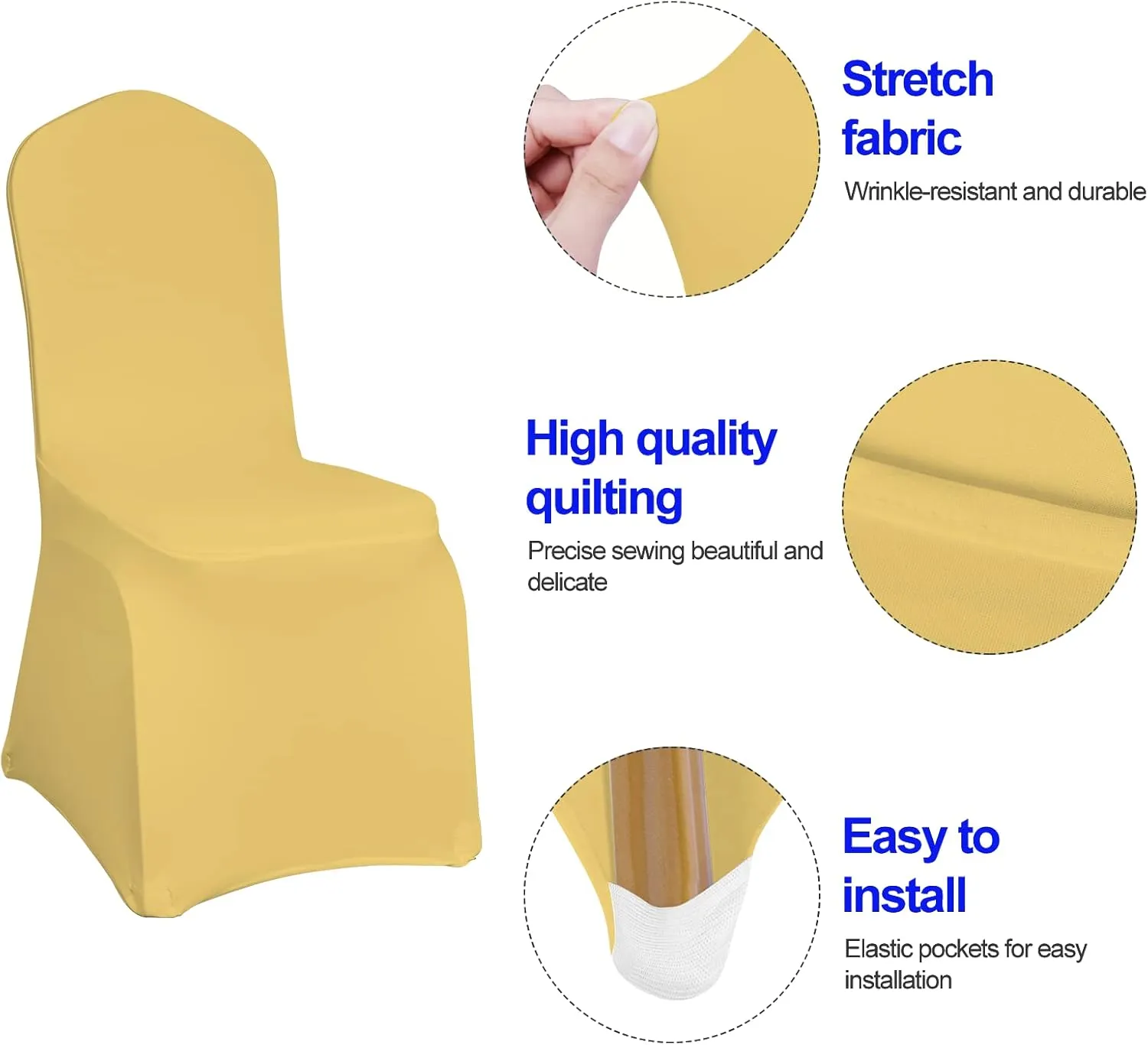 EMART Champagne Chair Covers 20 Pcs Spandex Stretch Universal Standard Seat Slipcovers Fitted for Wedding Bulk, Party, Banquet and Holidays Celebration