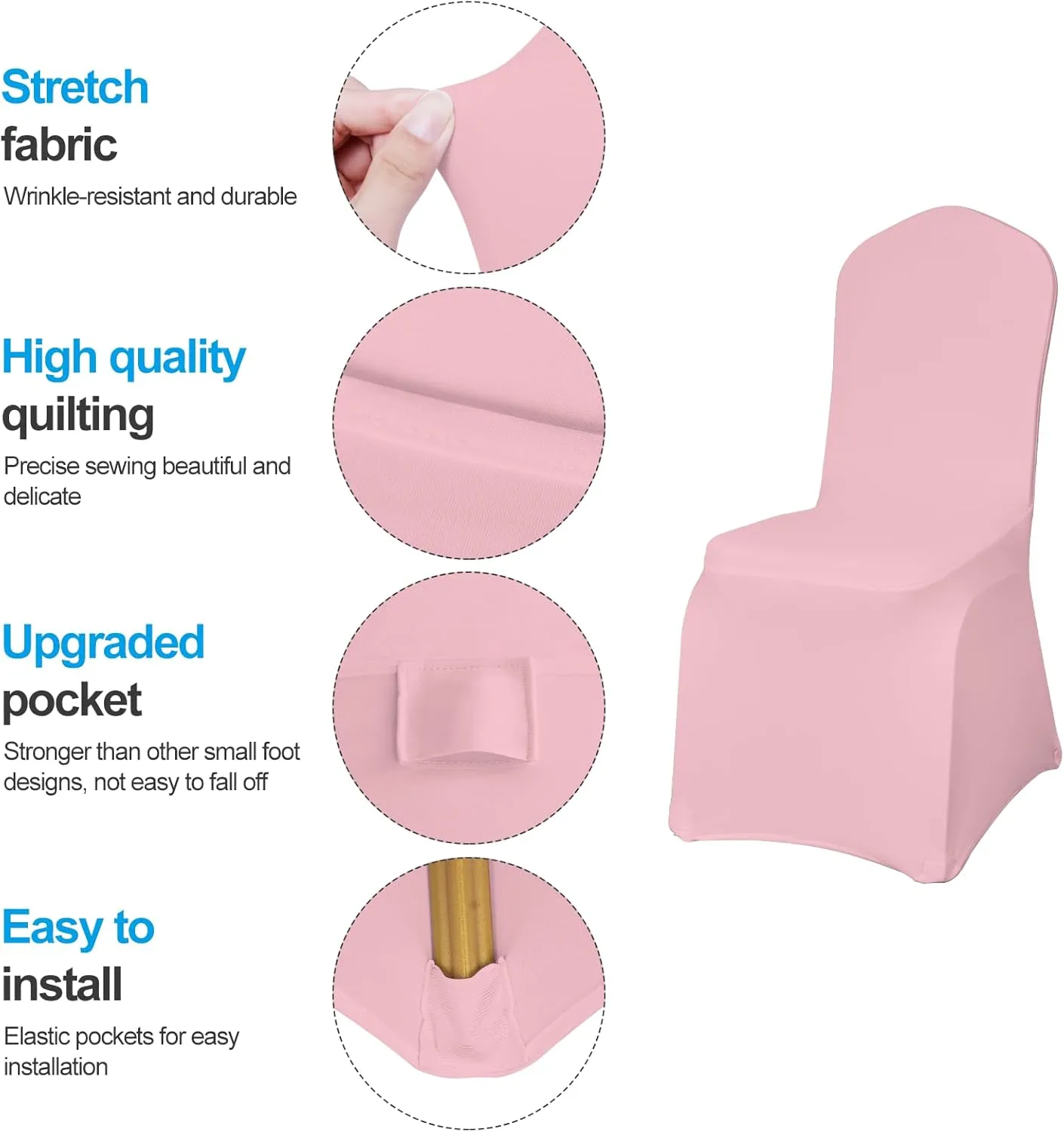 EMART Pink Chair Covers 20 Pcs Spandex Stretch Universal Standard Seat Slipcovers Fitted for Wedding Bulk, Party, Banquet and Holidays Celebration