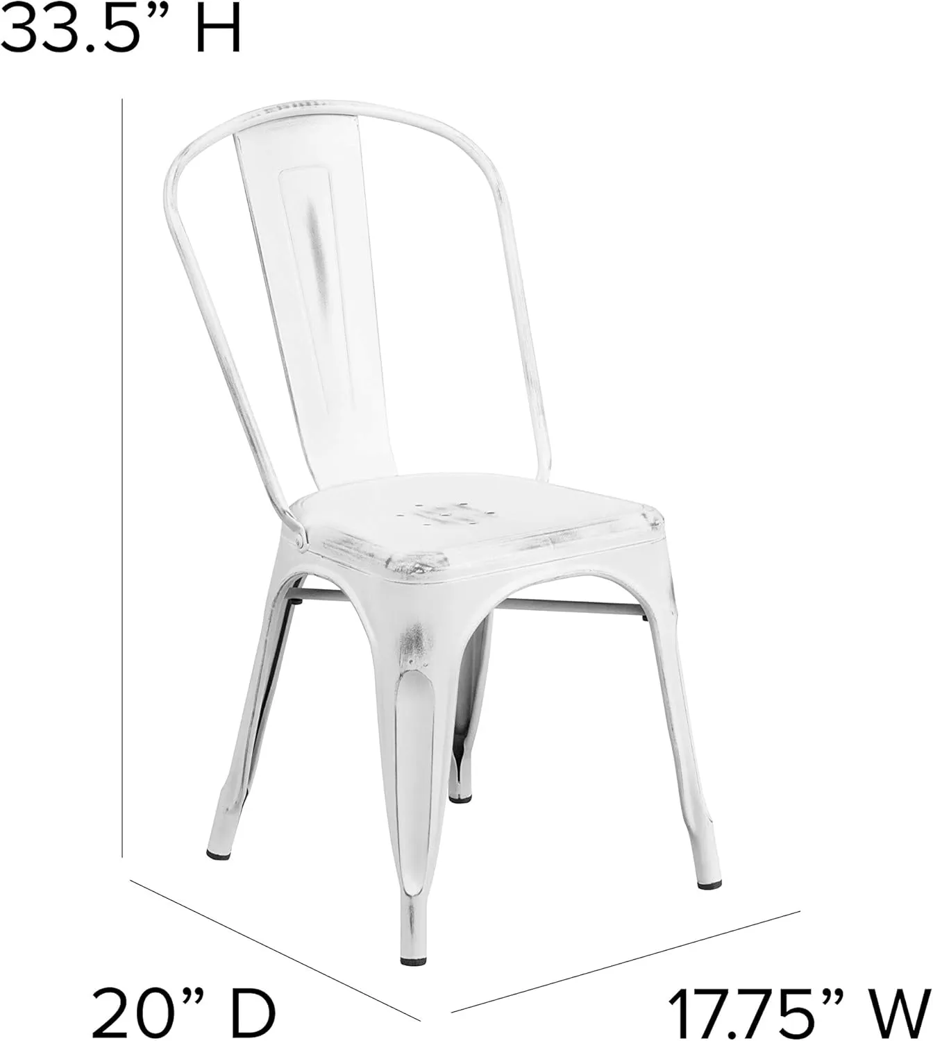 EMMA   OLIVER Commercial Grade Distressed White Metal Indoor-Outdoor Stackable Chair