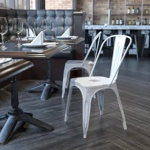 EMMA   OLIVER Commercial Grade Distressed White Metal Indoor-Outdoor Stackable Chair