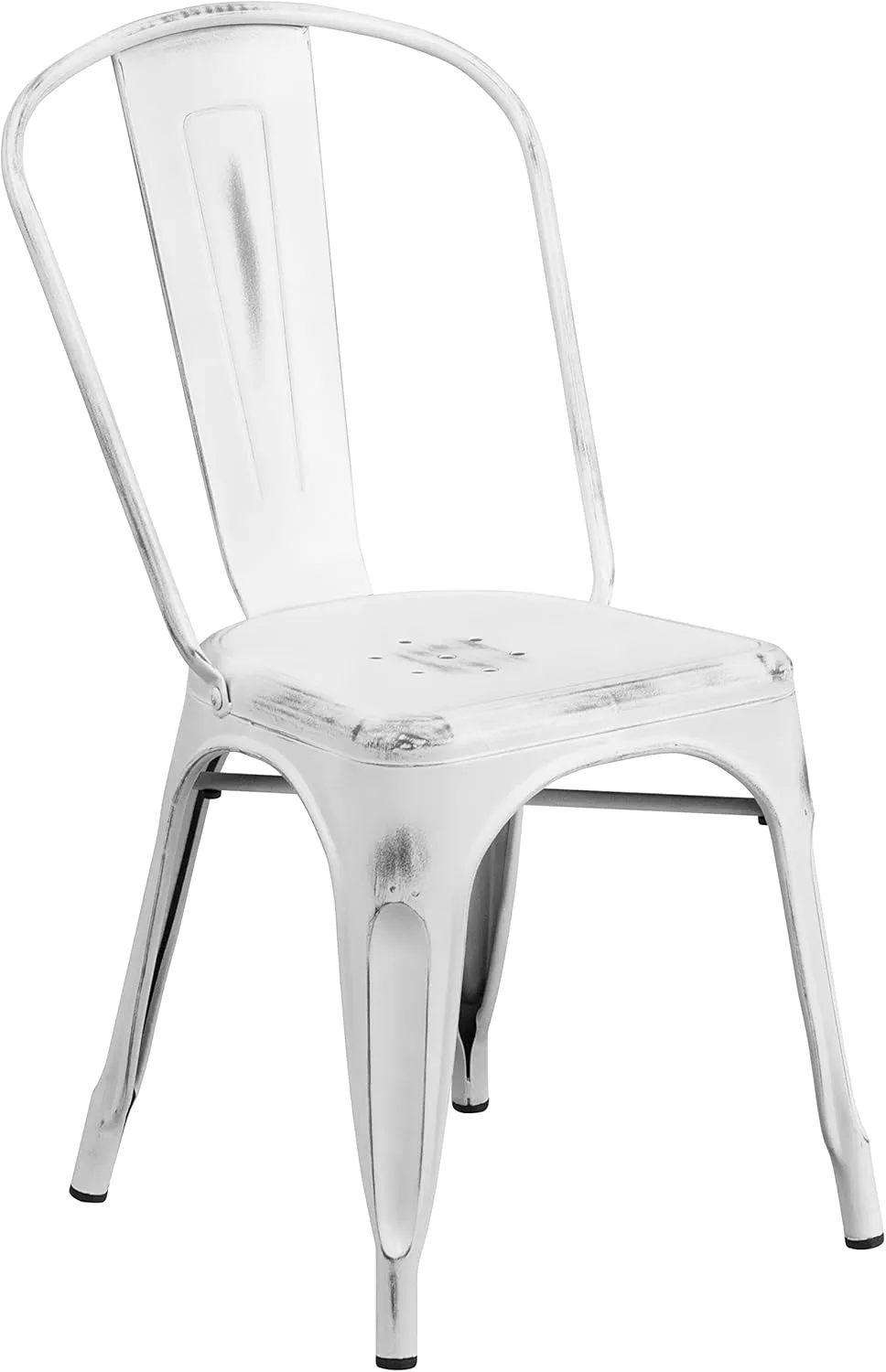 EMMA   OLIVER Commercial Grade Distressed White Metal Indoor-Outdoor Stackable Chair
