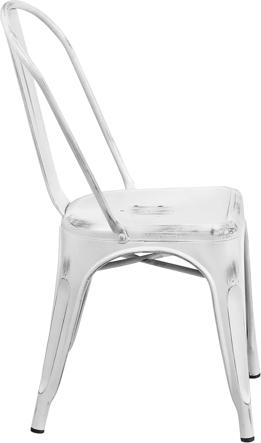 EMMA   OLIVER Commercial Grade Distressed White Metal Indoor-Outdoor Stackable Chair