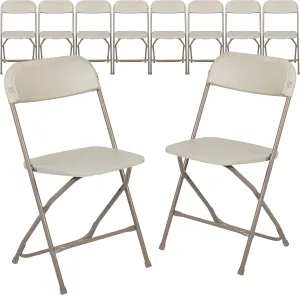 EMMA   OLIVER Set of 10 Plastic Folding Chairs - 650 LB Weight Capacity Lightweight Stackable Folding Chair in Beige