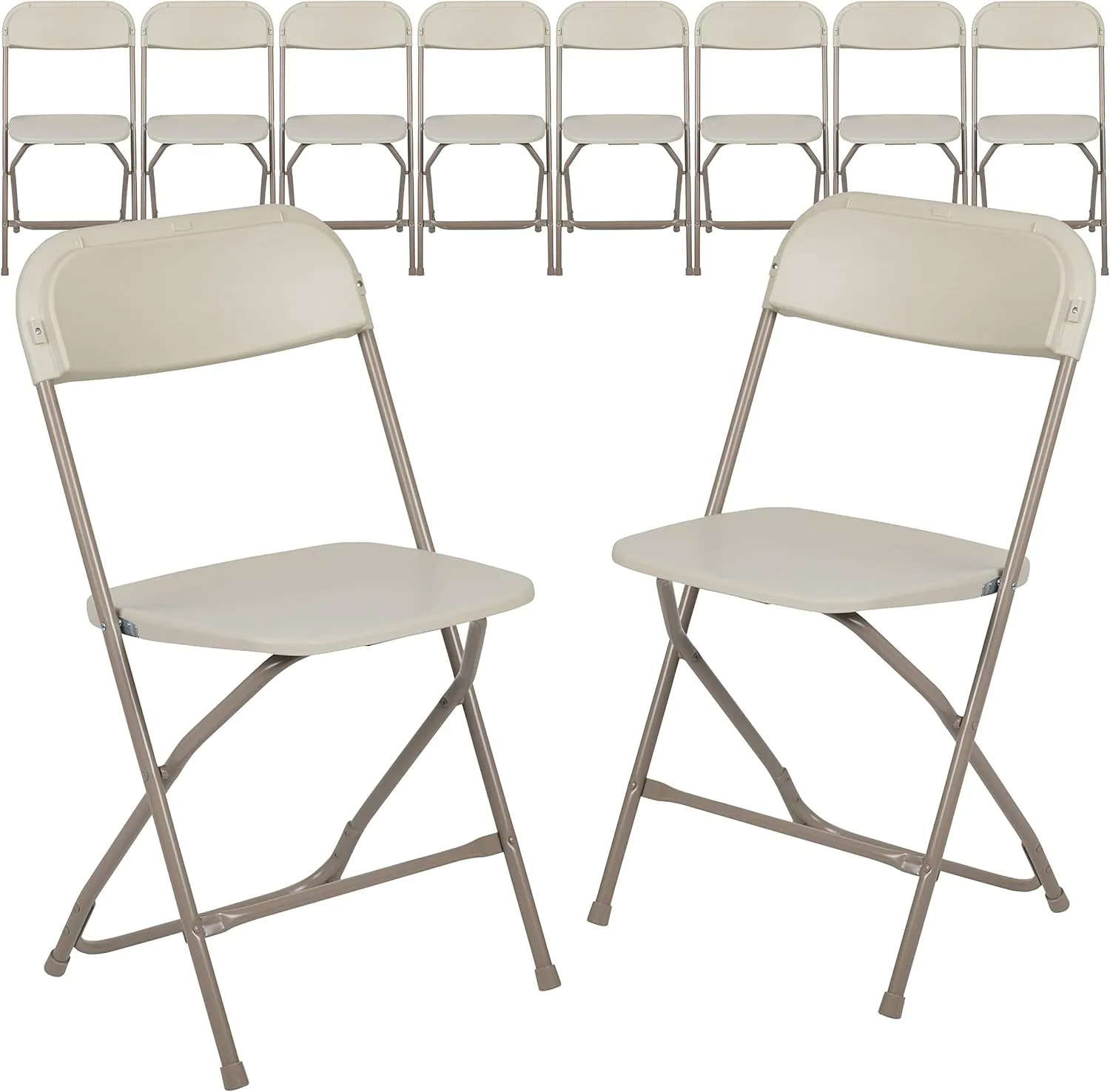 EMMA   OLIVER Set of 10 Plastic Folding Chairs - 650 LB Weight Capacity Lightweight Stackable Folding Chair in Beige