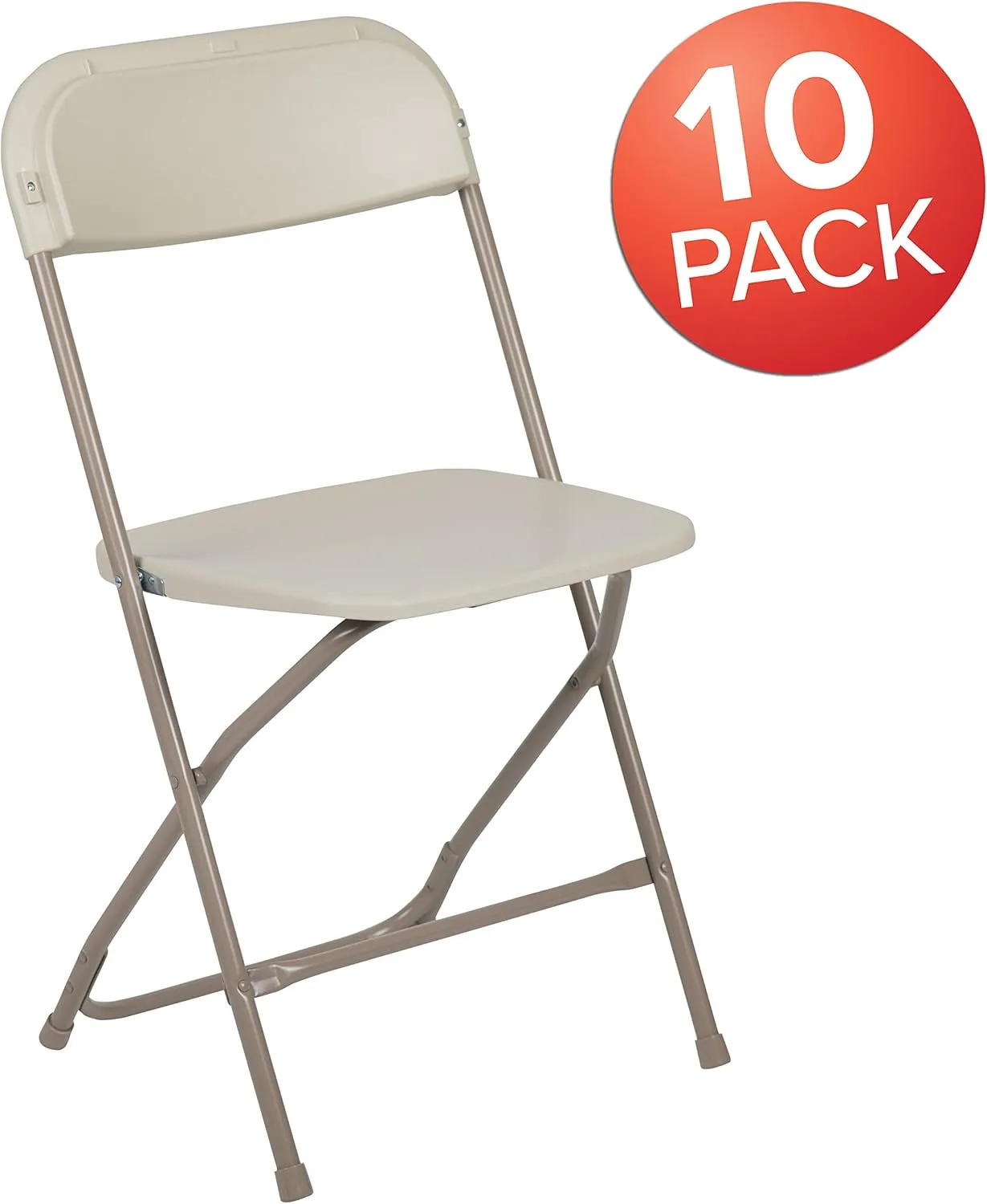 EMMA   OLIVER Set of 10 Plastic Folding Chairs - 650 LB Weight Capacity Lightweight Stackable Folding Chair in Beige