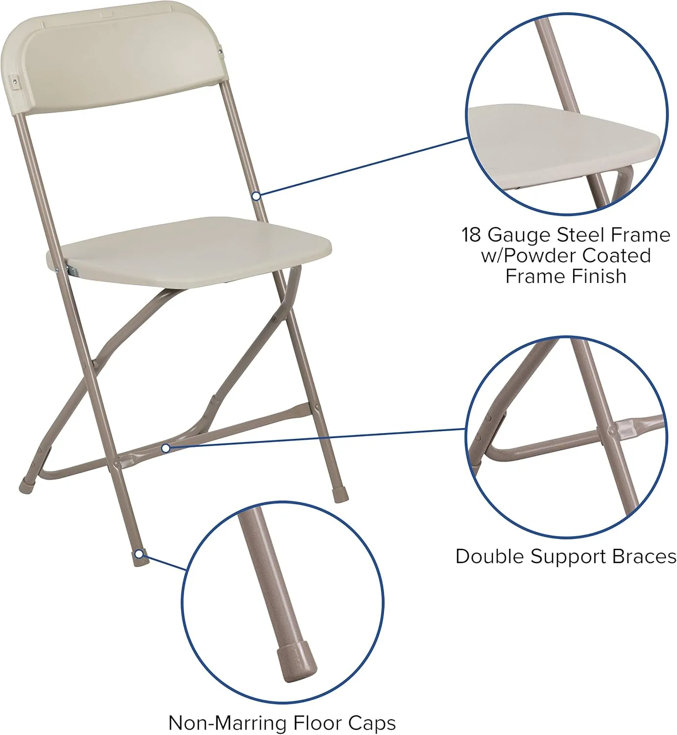 EMMA   OLIVER Set of 10 Plastic Folding Chairs - 650 LB Weight Capacity Lightweight Stackable Folding Chair in Beige