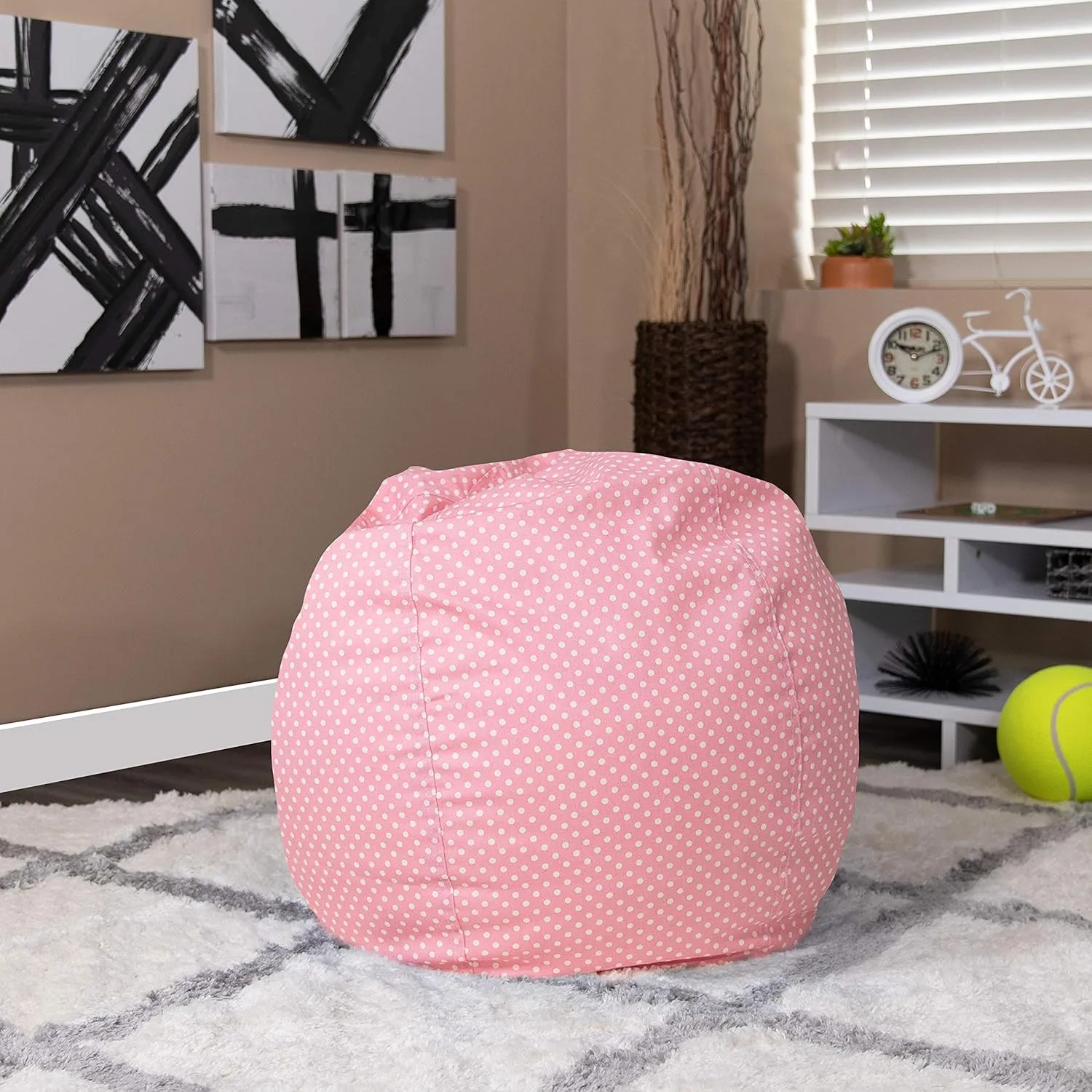EMMA   OLIVER Small Light Pink Dot Bean Bag Chair for Kids and Teens