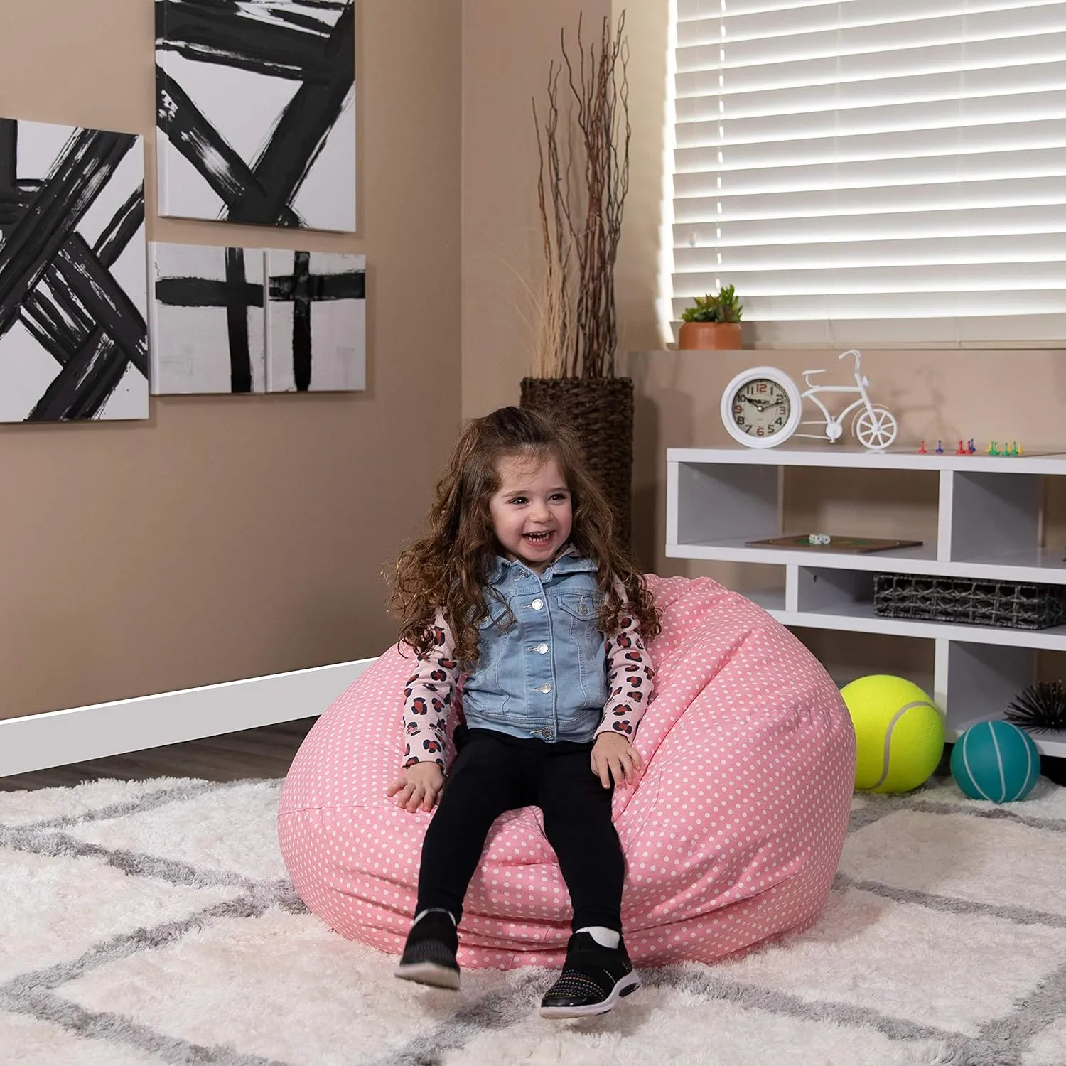 EMMA   OLIVER Small Light Pink Dot Bean Bag Chair for Kids and Teens
