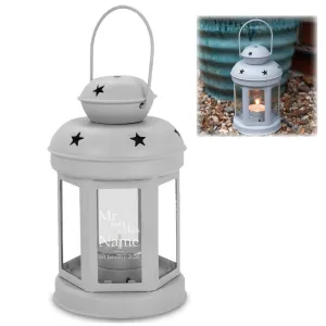 Engraved Grey Metal Tealight Holder with Mr and Mrs Design