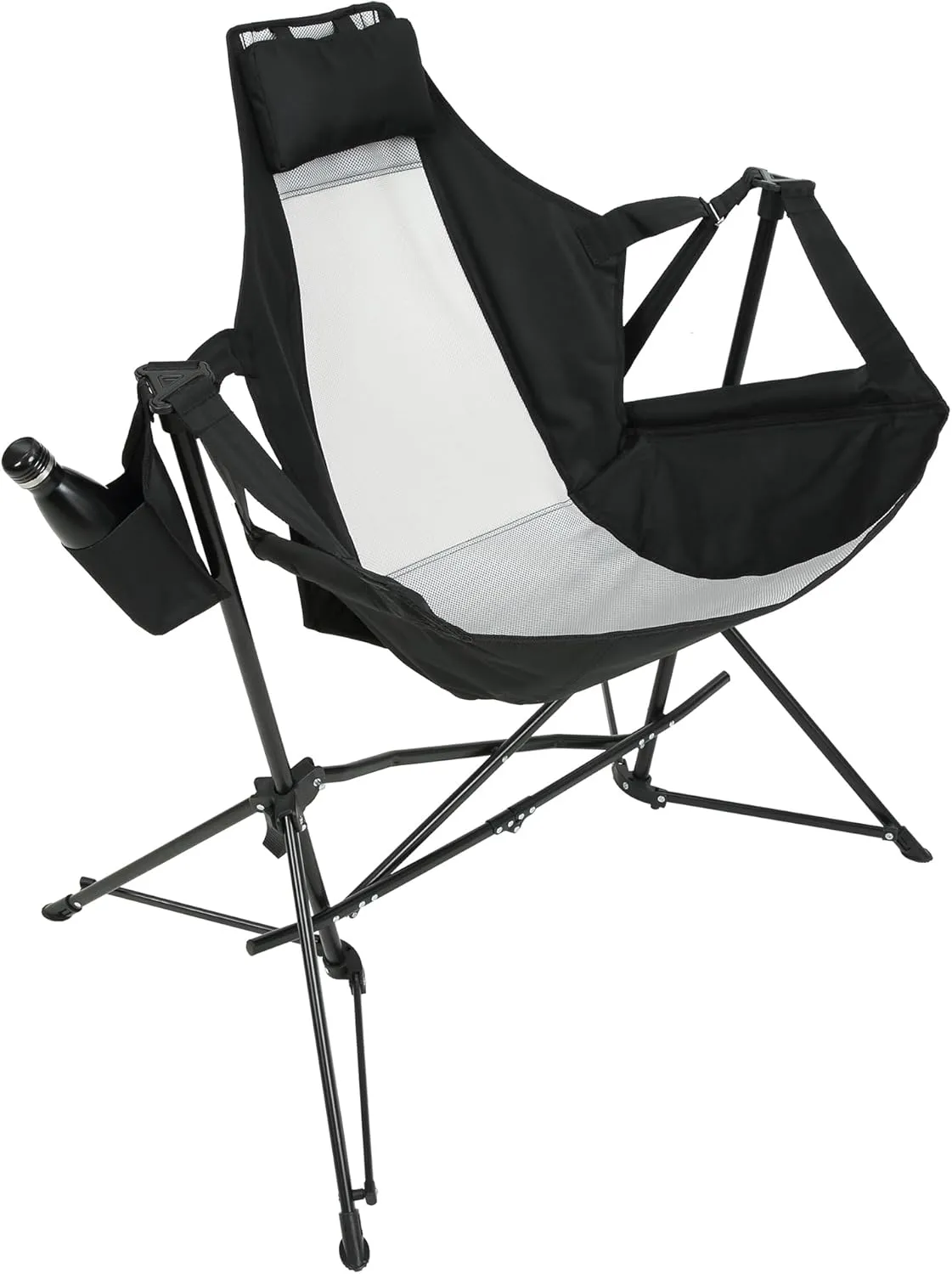Enhance Outdoor Comfort with Portable Hammock Camping Chair, Adjustable Back, Includes Pillow and Cup Holder, Black