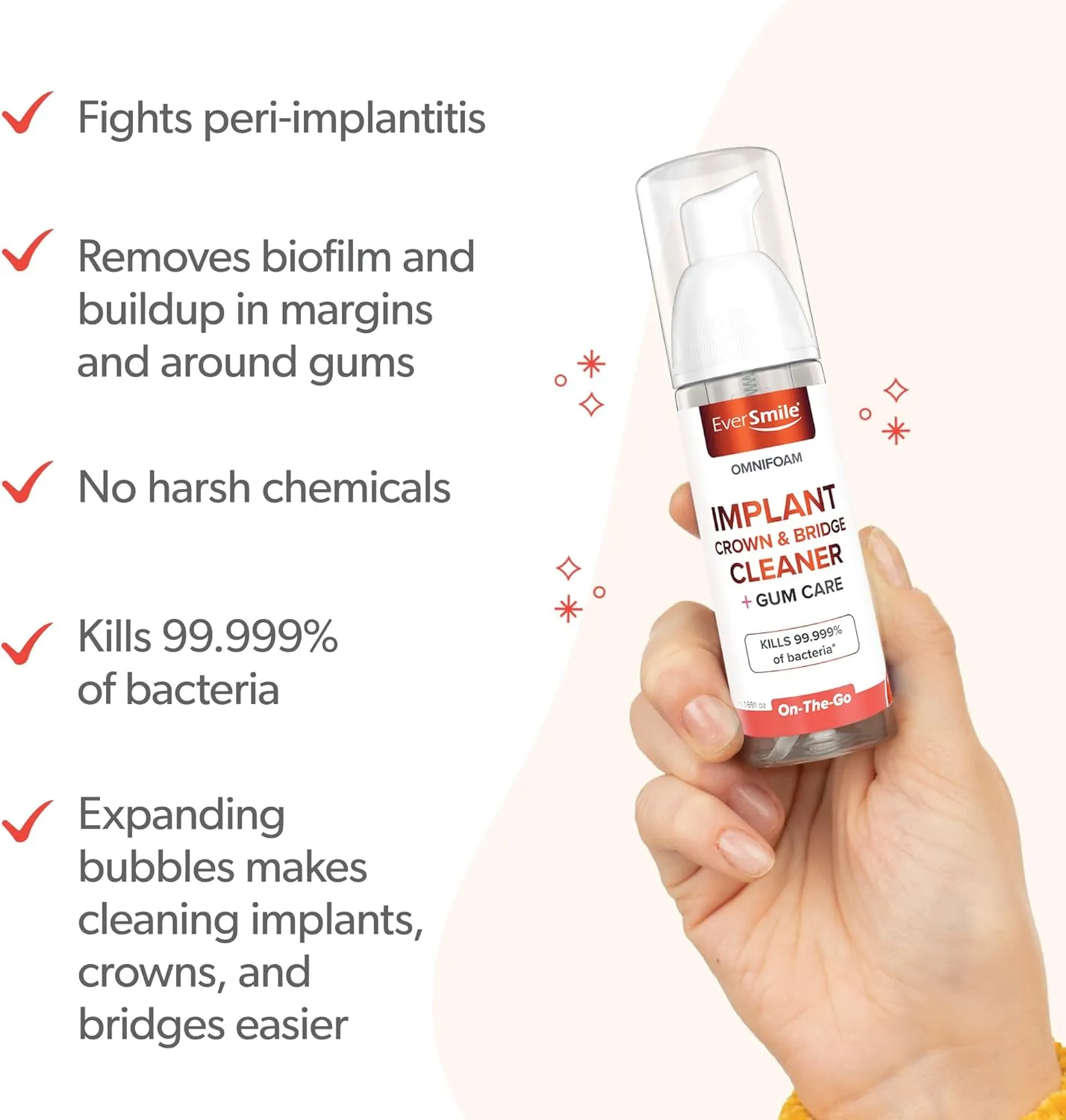 Eversmile OmniFoam Dental Cleaner – Cleaning Foam for Implants, Crowns, and Bridges – Pack of 2, 50ml Bottle