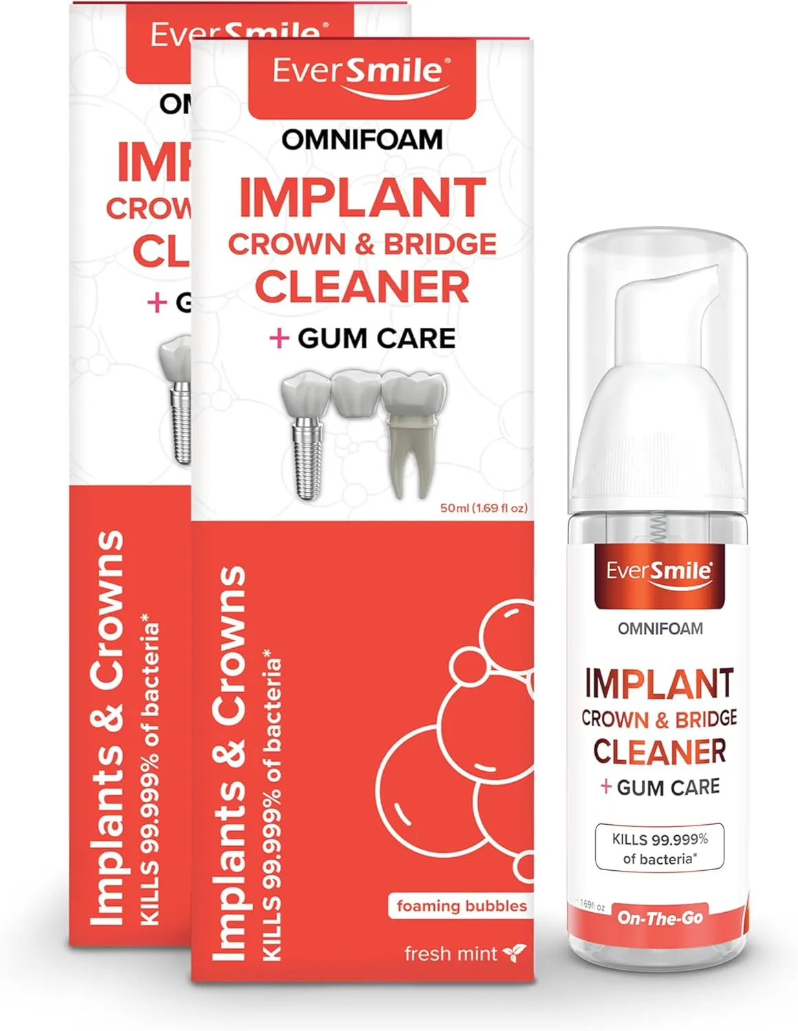Eversmile OmniFoam Dental Cleaner – Cleaning Foam for Implants, Crowns, and Bridges – Pack of 2, 50ml Bottle