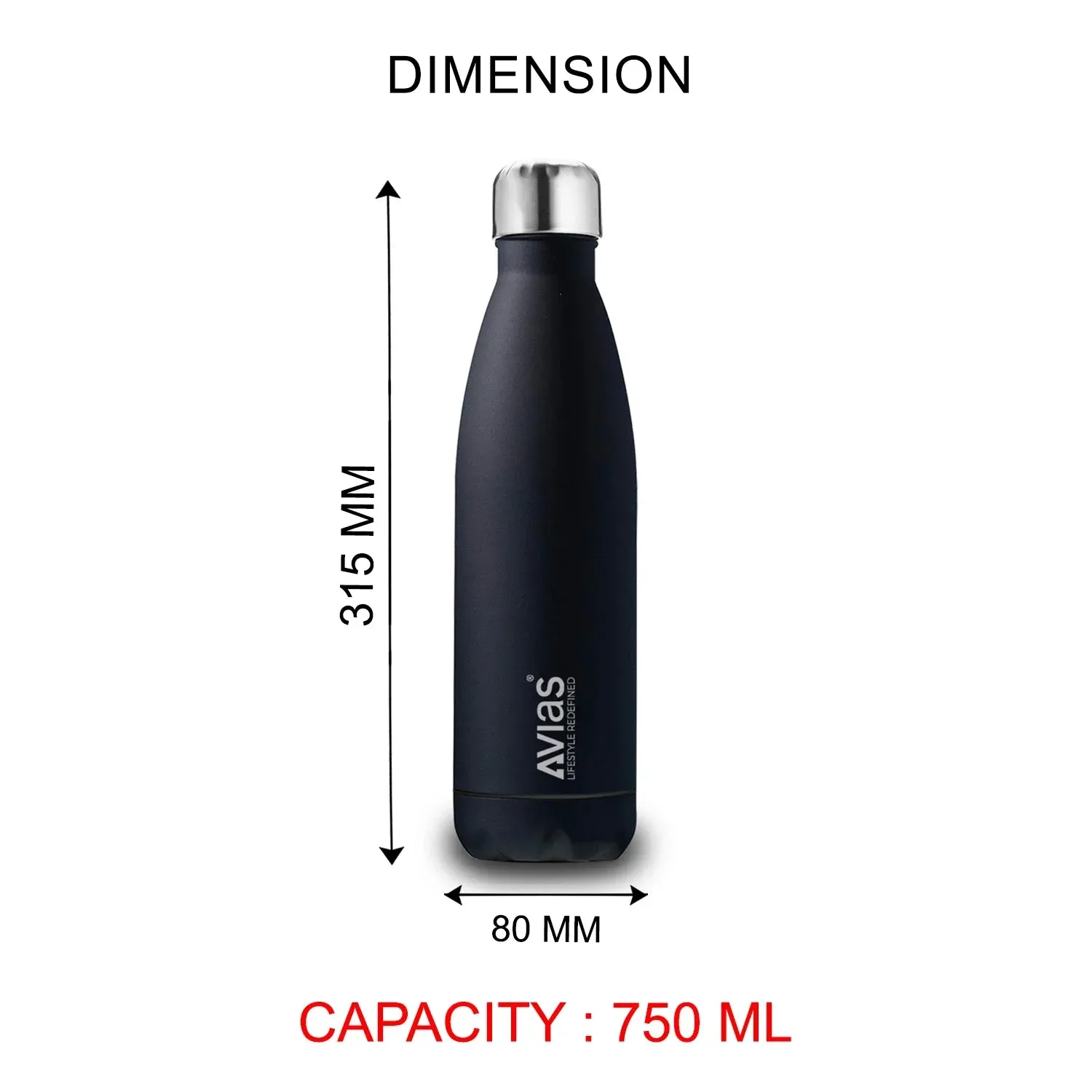 Evita Premium Stainless Steel Vacuum Insulated Flask Water Bottle| 1 Litre/ 750Ml | Silver