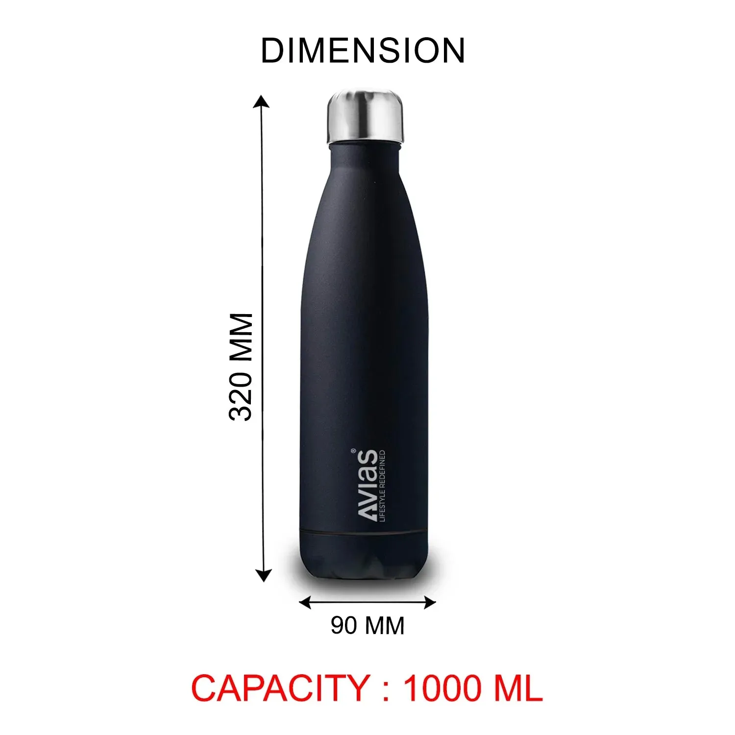 Evita Premium Stainless Steel Vacuum Insulated Flask Water Bottle| 1 Litre/ 750Ml | Silver