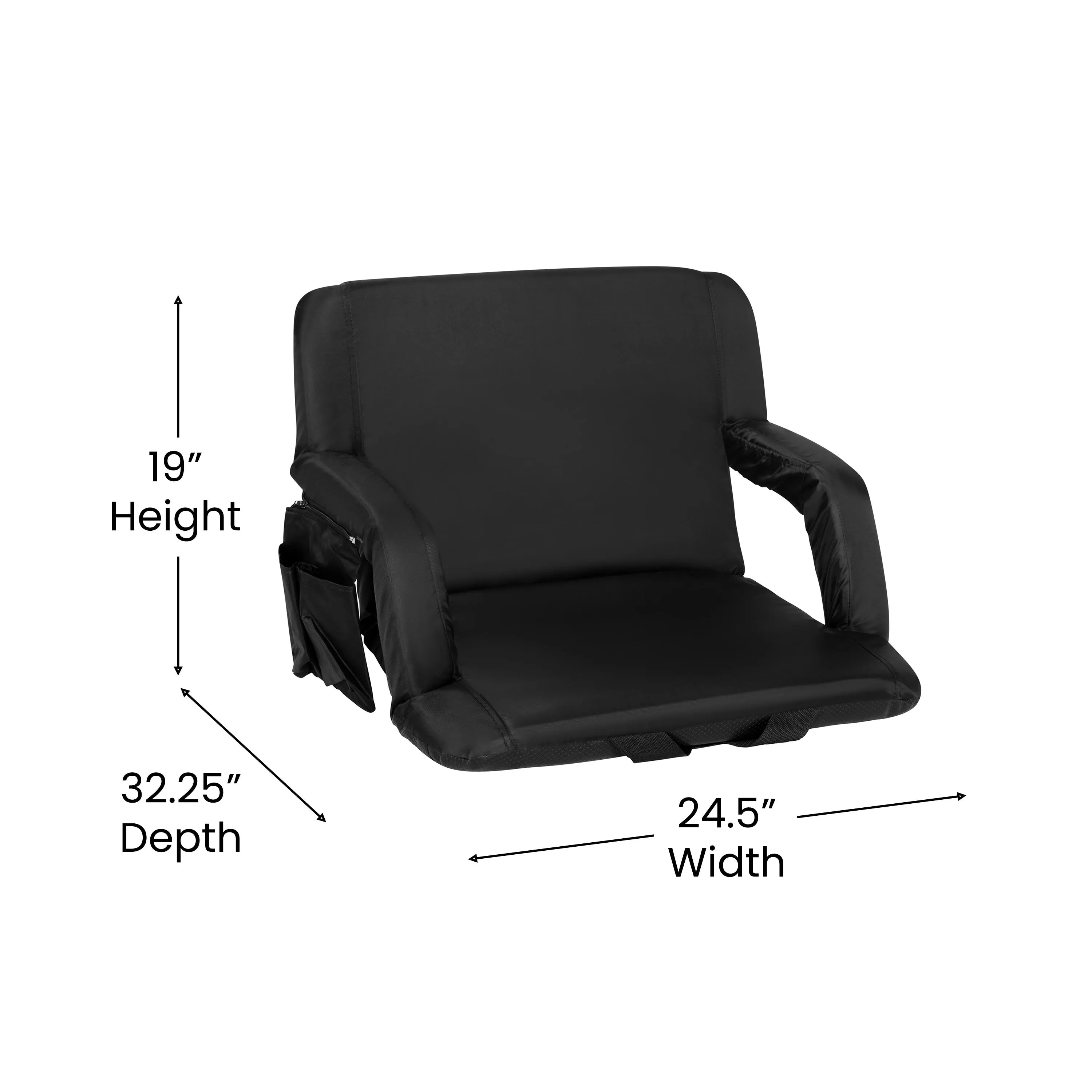 Extra Wide Lightweight Reclining Stadium Chair with Armrests, Padded Back & Seat with Dual Storage Pockets and Backpack Straps
