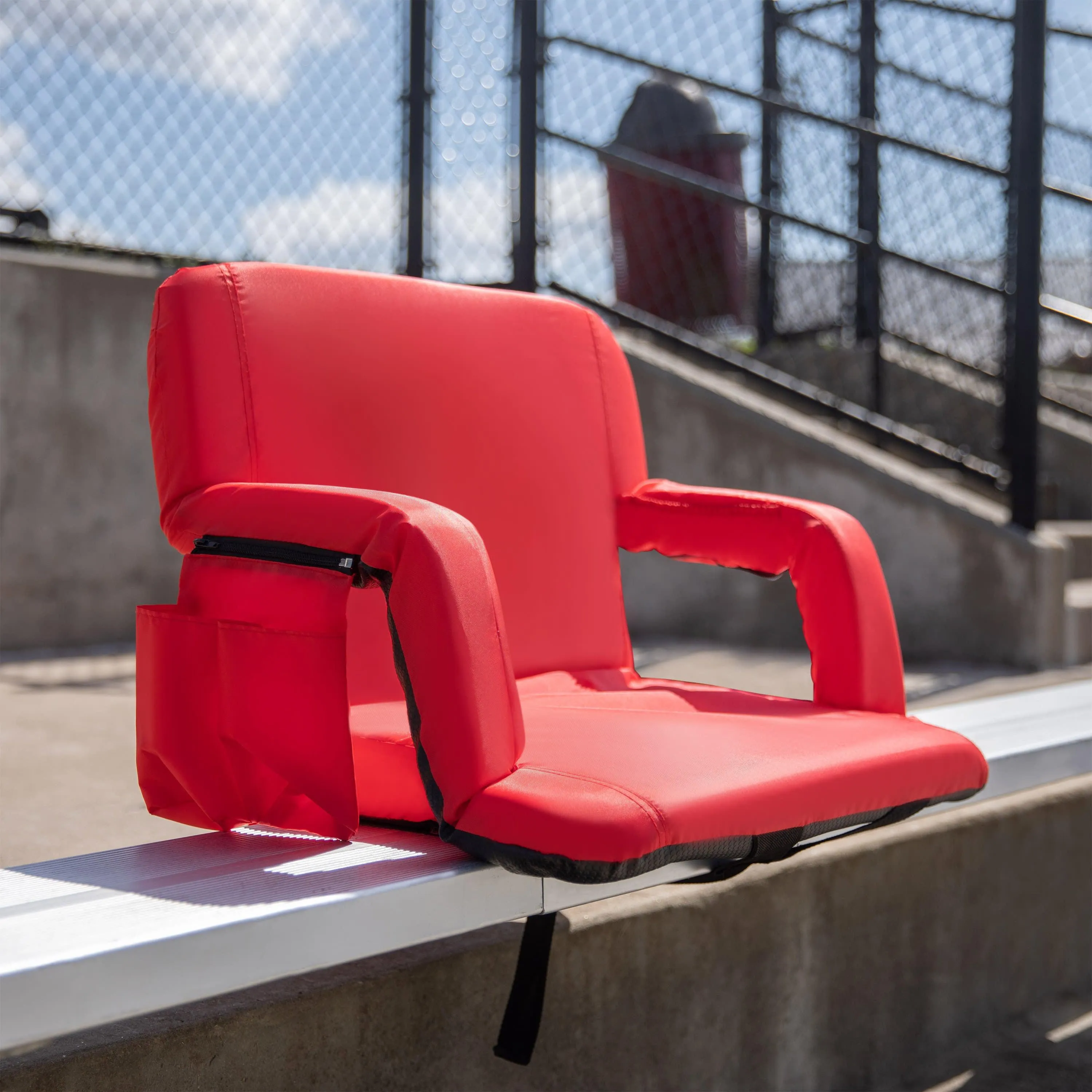 Extra Wide Lightweight Reclining Stadium Chair with Armrests, Padded Back & Seat with Dual Storage Pockets and Backpack Straps