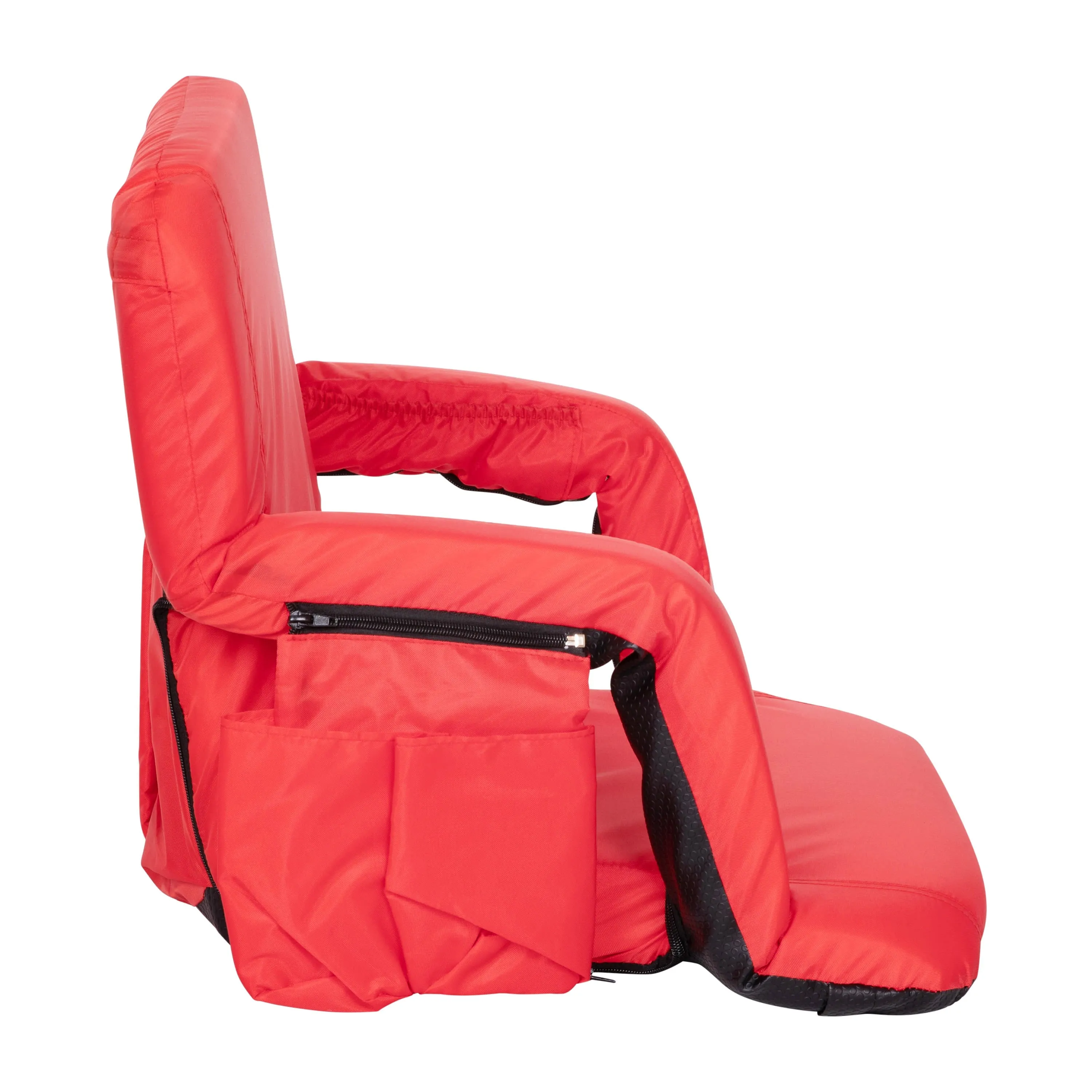 Extra Wide Lightweight Reclining Stadium Chair with Armrests, Padded Back & Seat with Dual Storage Pockets and Backpack Straps