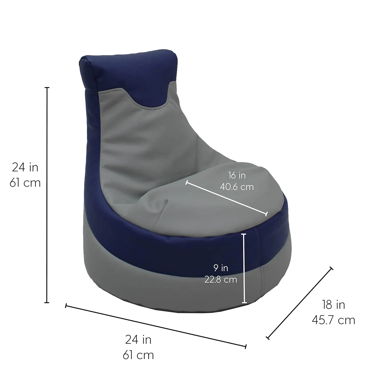 Factory Direct Partners SoftScape Little Gamer Bean Bag Chair for Kids, Comfy Bean-Filled Flexible Floor Seating for Reading, Gaming, Sitting in Playroom, Rec Room or Classroom - Gray/Navy, 14453-GYNV