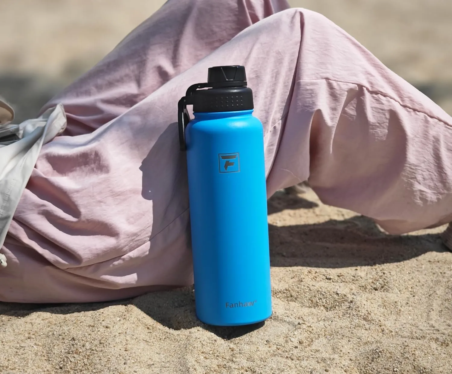 Fanhaw 32 oz Stainless Steel Insulated Water Bottle with 3 Lids (Straw, Spout and Carabiner Lid) - Wide Mouth Travel Thermal Mug (Black)