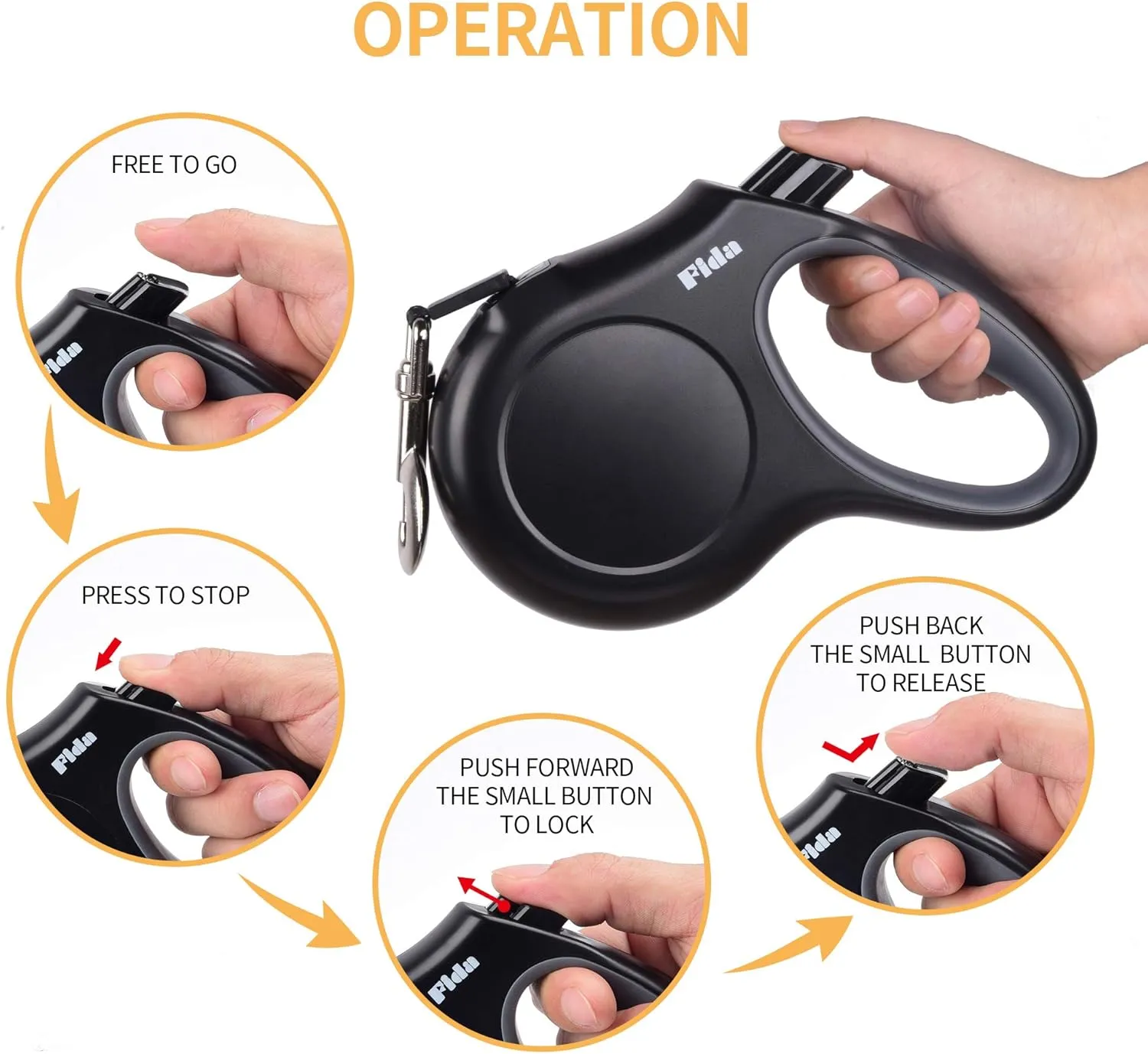 Fida Heavy Duty Retractable Dog Leash,16 ft Dog Walking Leash for Small Medium Dogs up to 44 lbs, Tangle Free. (Medium, Black)