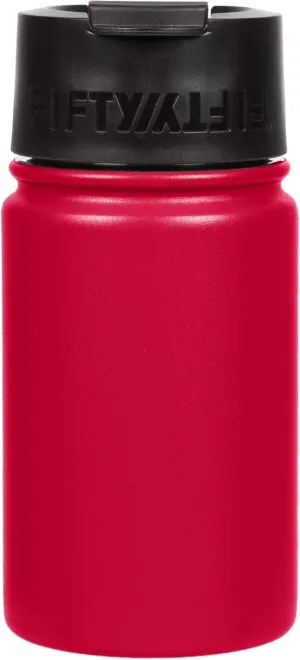 Fifty/Fifty 12oz, Double Wall Vacuum Insulated Café Water Bottle, Stainless Steel, Flip Cap w/ Wide Mouth, Cherry Red, 12oz/354ml