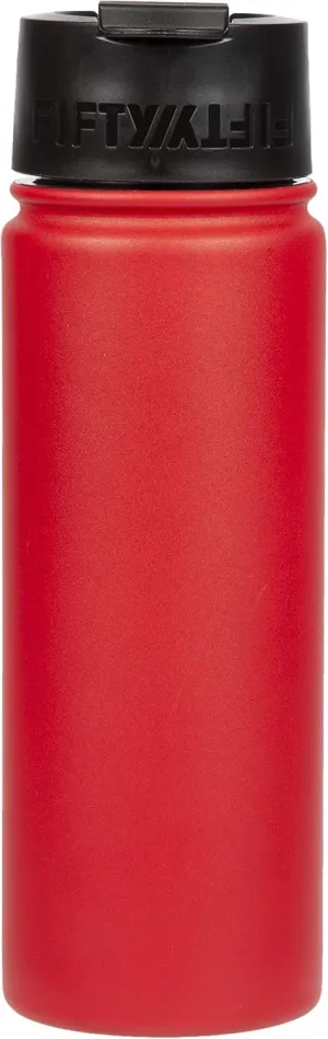 FIFTY/FIFTY 20oz, Double Wall Vacuum Insulated Café Water Bottle, Stainless Steel, Flip Cap w/ Wide Mouth, Cherry Red, 20oz/591ml