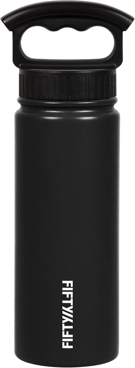 FIFTY/FIFTY Sport Water Bottle, 3 Finger Wide Mouth Cap, 18 oz/530mL, Matte Black