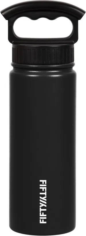 FIFTY/FIFTY Sport Water Bottle, 3 Finger Wide Mouth Cap, 18 oz/530mL, Matte Black