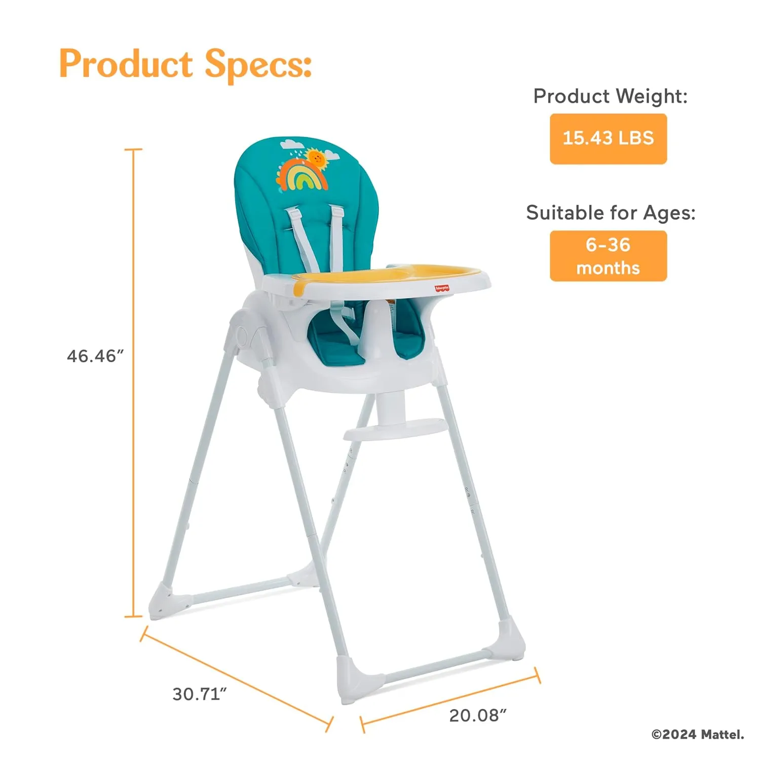 Fisher-Price by Dream On Me Tiny Bites High Chair, Seven Adjustable Height Positions Baby High Chair, Easy Quick Fold Travel High Chair, Lightweight Easy to Clean Portable High Chair