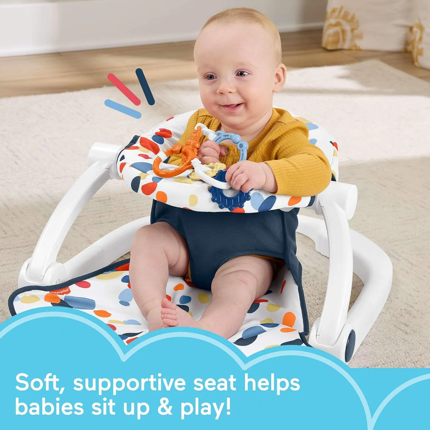 Fisher-Price Portable Baby Chair, Darling Dots Sit-Me-Up Floor Seat with BPA-Free Teether & Clacker Newborn Developmental Toys