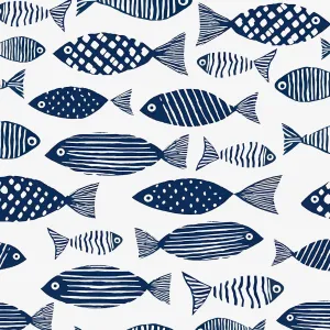 Fishes Wallpaper Peel and Stick Blue Fish Contact Paper White Blue Floral Wallpaper Boho Waterproof Self-Adhesive Wall Covering for Bedroom Kitchen Countertop Desk Cabinets Decor 17.4" x 118"