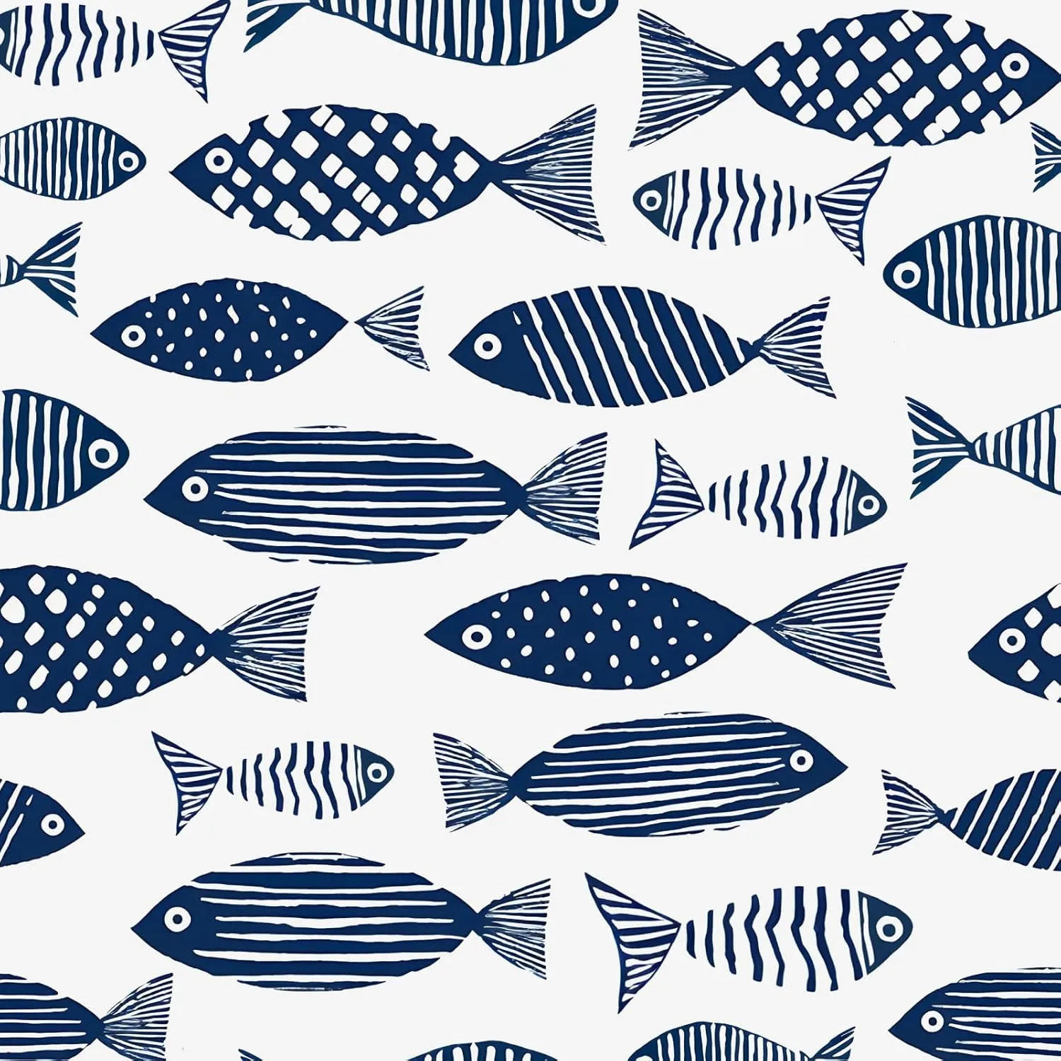 Fishes Wallpaper Peel and Stick Blue Fish Contact Paper White Blue Floral Wallpaper Boho Waterproof Self-Adhesive Wall Covering for Bedroom Kitchen Countertop Desk Cabinets Decor 17.4" x 118"