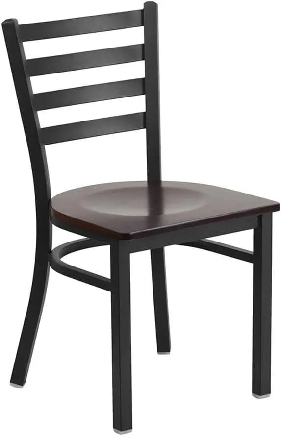 Flash Furniture 2 Pack HERCULES Series Black Ladder Back Metal Restaurant Chair - Walnut Wood Seat