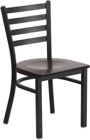 Flash Furniture 2 Pack HERCULES Series Black Ladder Back Metal Restaurant Chair - Walnut Wood Seat