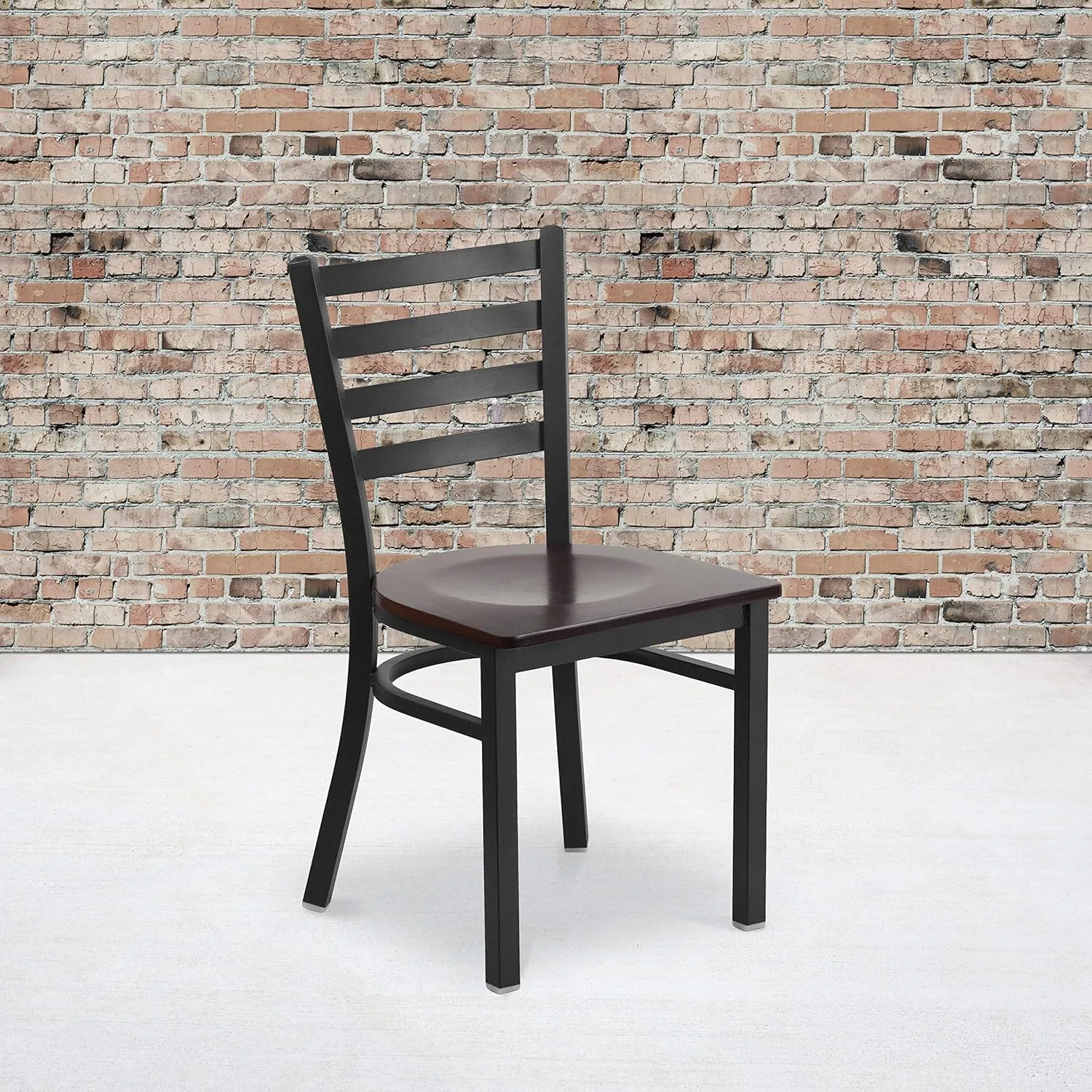 Flash Furniture 2 Pack HERCULES Series Black Ladder Back Metal Restaurant Chair - Walnut Wood Seat