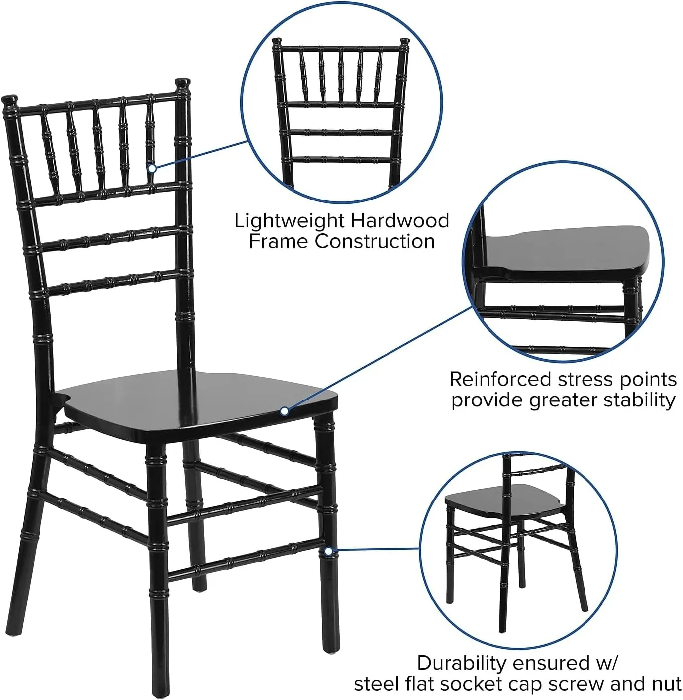 Flash Furniture 2 Pack HERCULES Series Black Wood Chiavari Chair