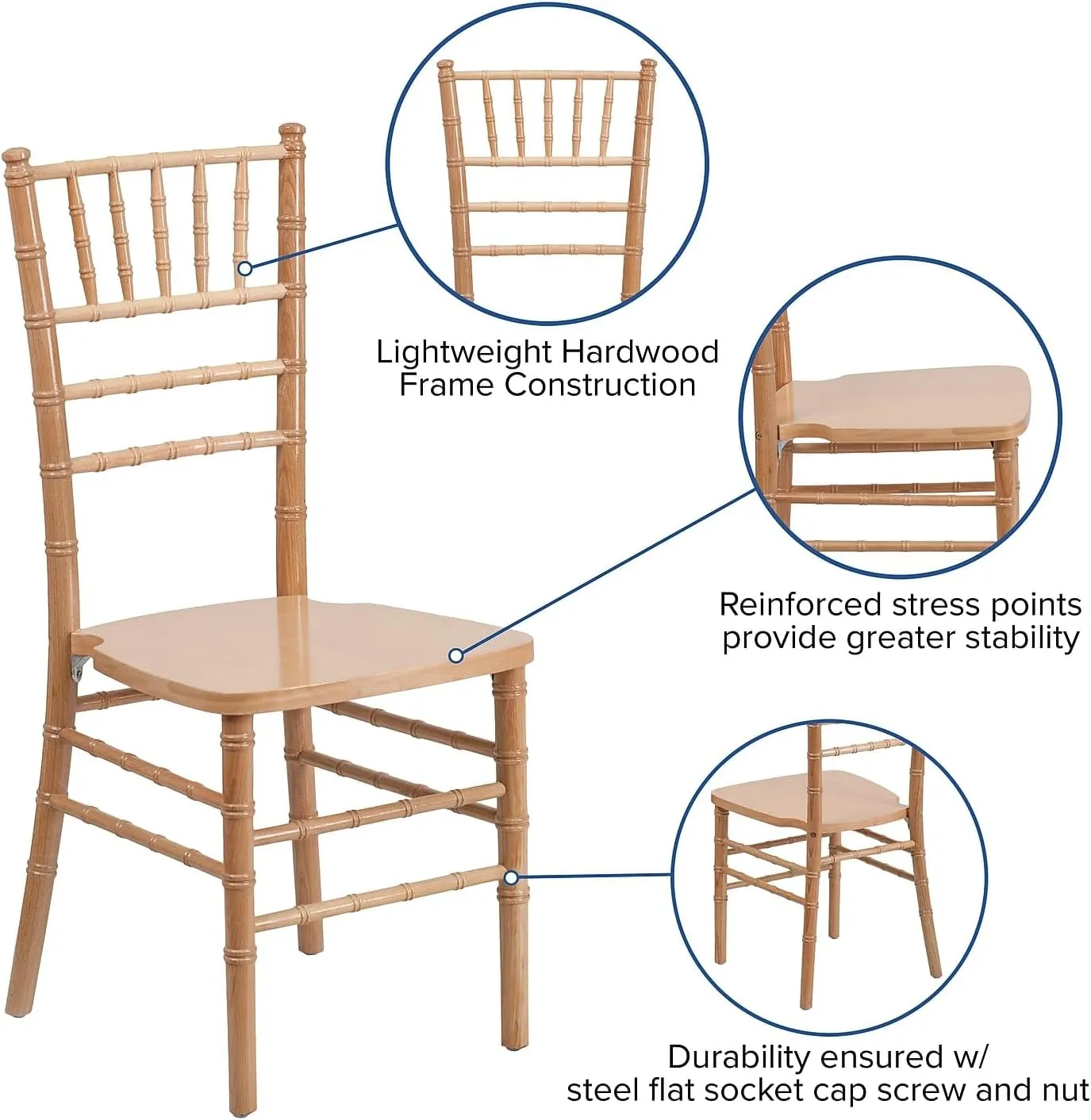 Flash Furniture 2 Pack HERCULES Series Natural Wood Chiavari Chair