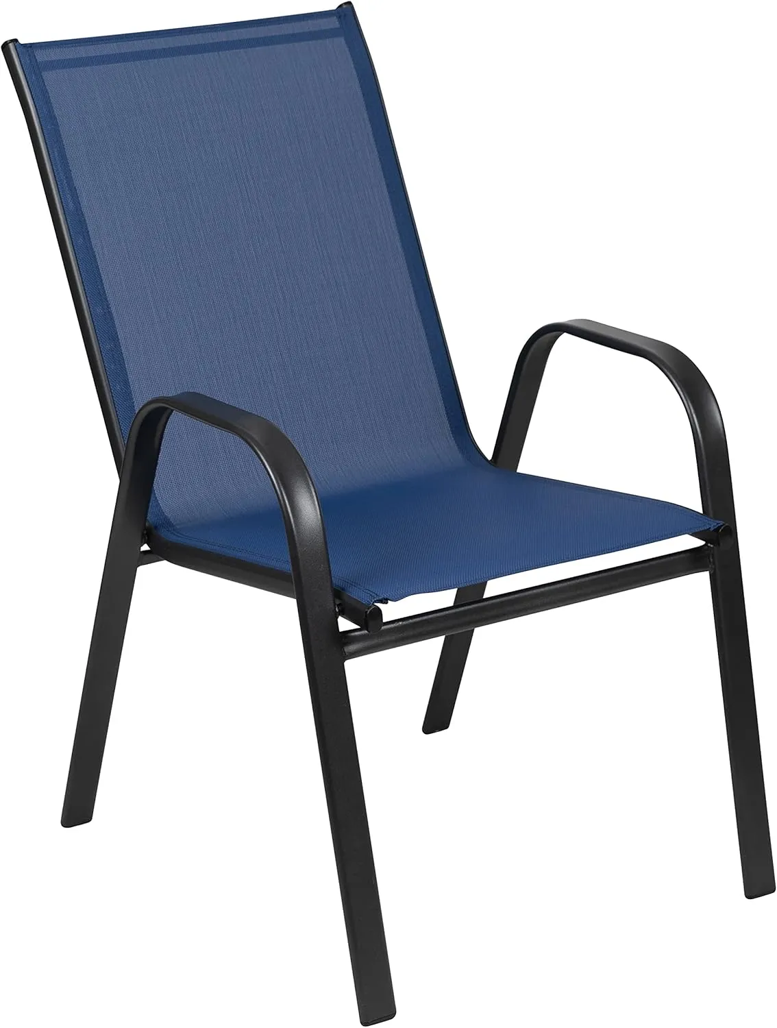 Flash Furniture Brazos Series Outdoor Stackable Patio Chairs with Flex Comfort Material, Stacking Outdoor Modern Sling Patio Chairs, Set of 4, Navy
