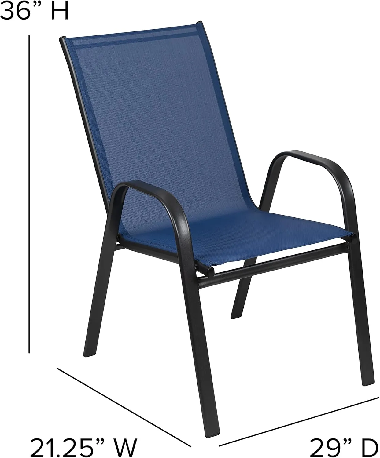 Flash Furniture Brazos Series Outdoor Stackable Patio Chairs with Flex Comfort Material, Stacking Outdoor Modern Sling Patio Chairs, Set of 4, Navy