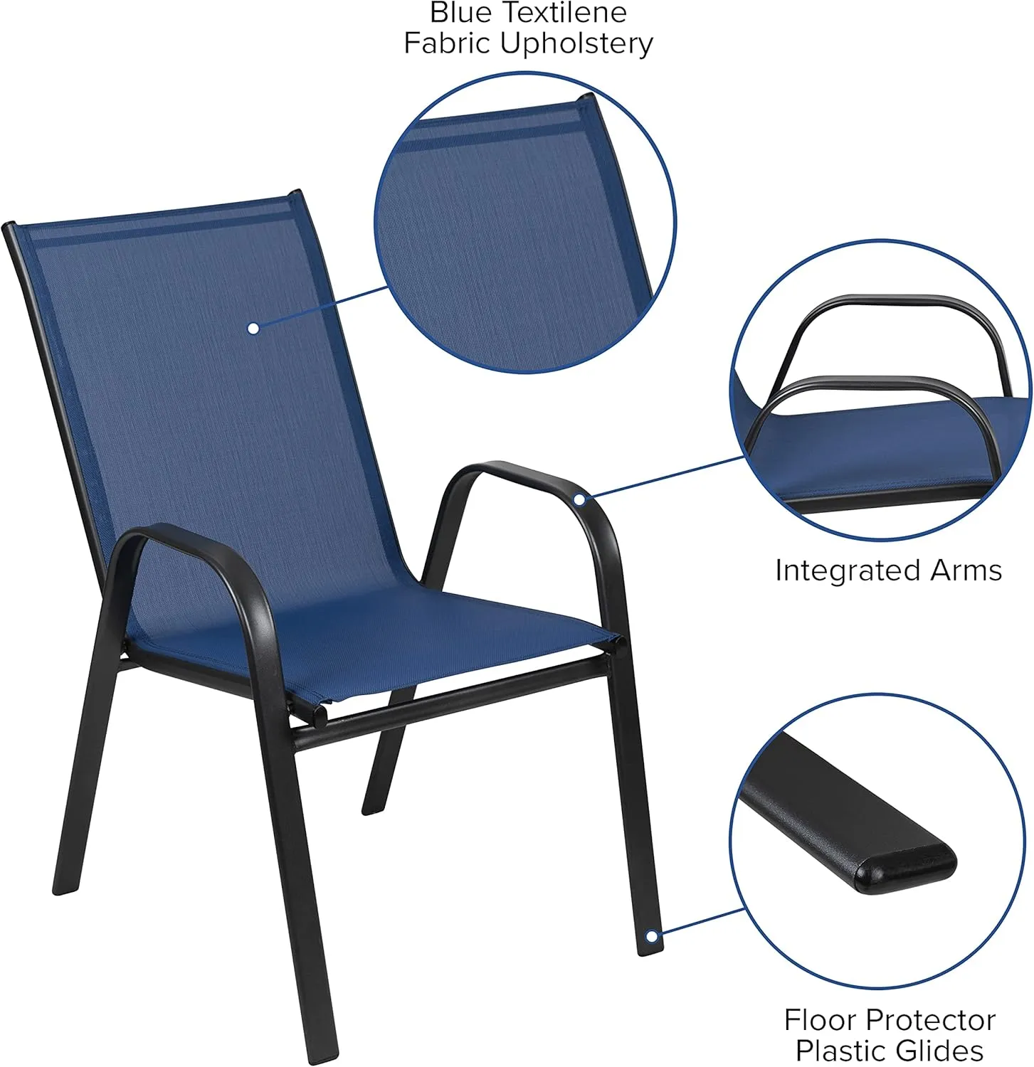 Flash Furniture Brazos Series Outdoor Stackable Patio Chairs with Flex Comfort Material, Stacking Outdoor Modern Sling Patio Chairs, Set of 4, Navy