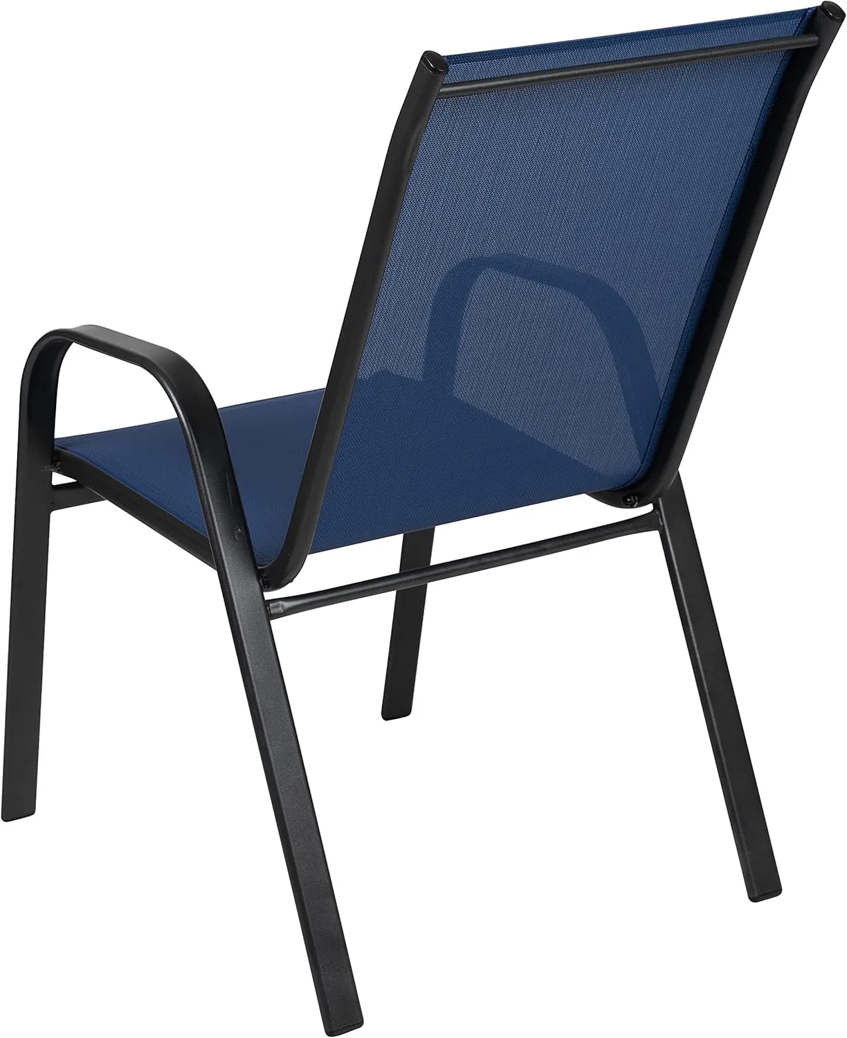 Flash Furniture Brazos Series Outdoor Stackable Patio Chairs with Flex Comfort Material, Stacking Outdoor Modern Sling Patio Chairs, Set of 4, Navy
