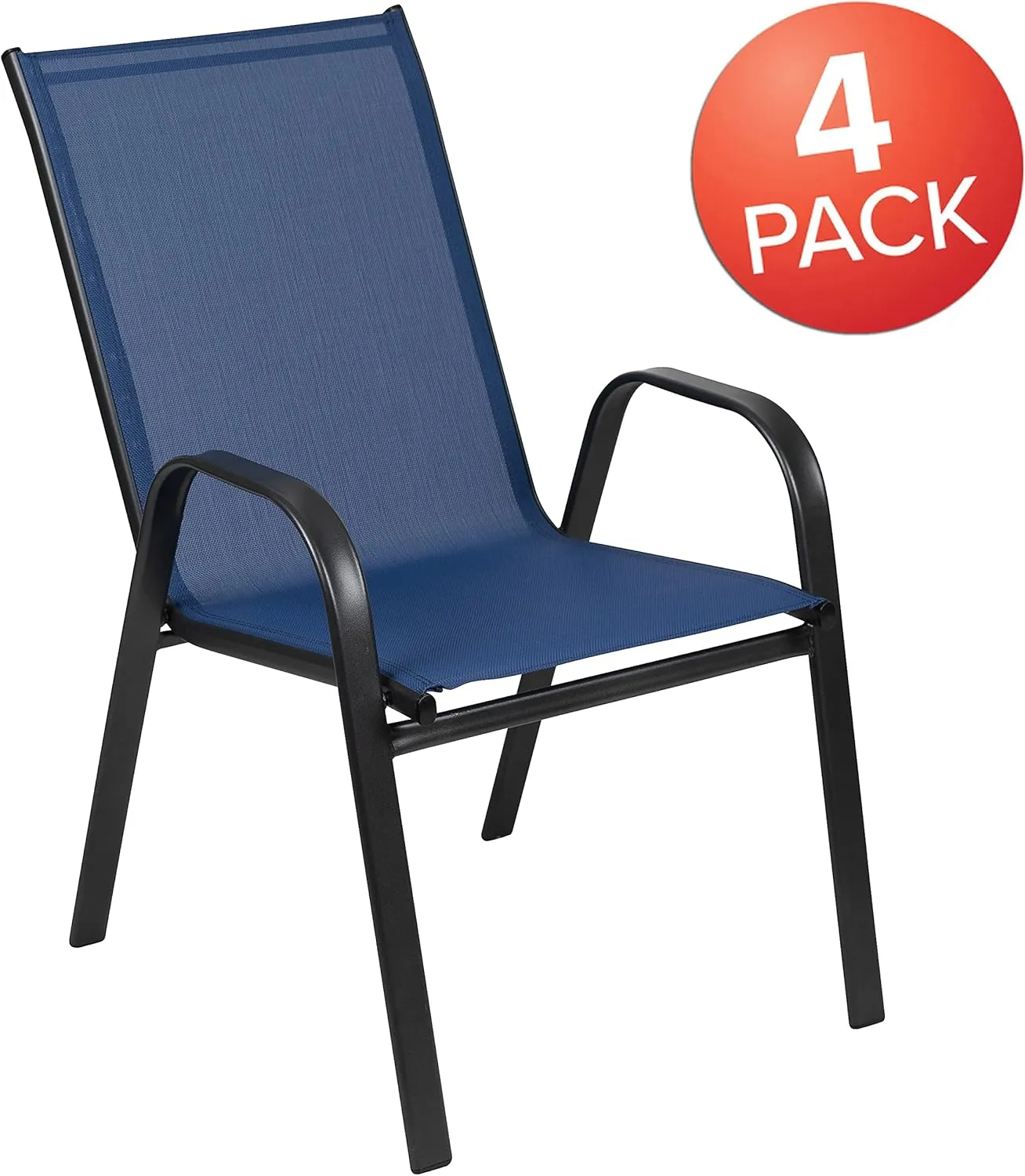 Flash Furniture Brazos Series Outdoor Stackable Patio Chairs with Flex Comfort Material, Stacking Outdoor Modern Sling Patio Chairs, Set of 4, Navy