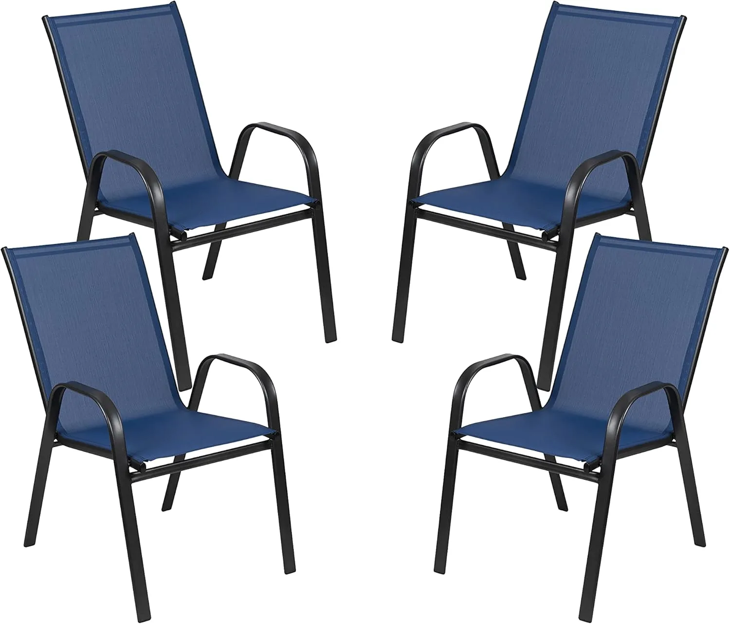 Flash Furniture Brazos Series Outdoor Stackable Patio Chairs with Flex Comfort Material, Stacking Outdoor Modern Sling Patio Chairs, Set of 4, Navy