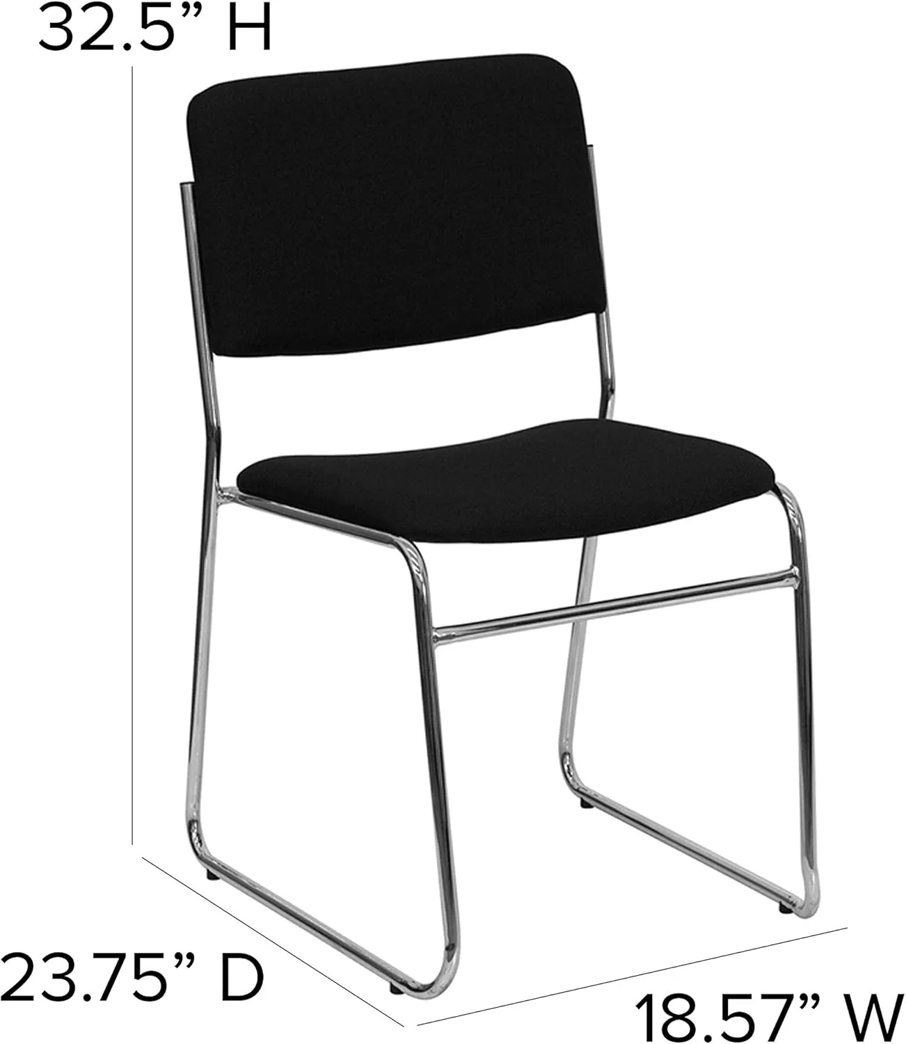 Flash Furniture HERCULES Series 500 lb. Capacity Black Fabric High Density Stacking Chair with Chrome Sled Base