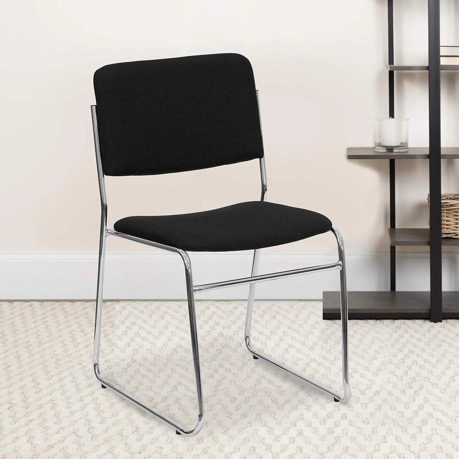 Flash Furniture HERCULES Series 500 lb. Capacity Black Fabric High Density Stacking Chair with Chrome Sled Base