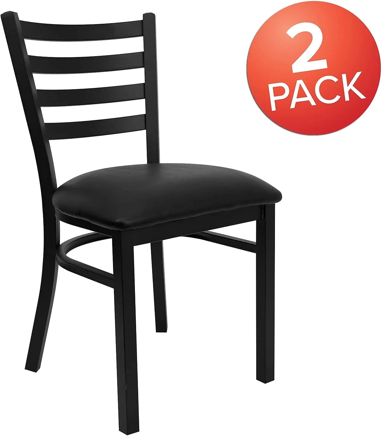 Flash Furniture Hercules Series Commercial Ladder Back Restaurant Chairs, Modern Lightweight Metal Dining Chairs with Padded Seats, Set of 2, Black